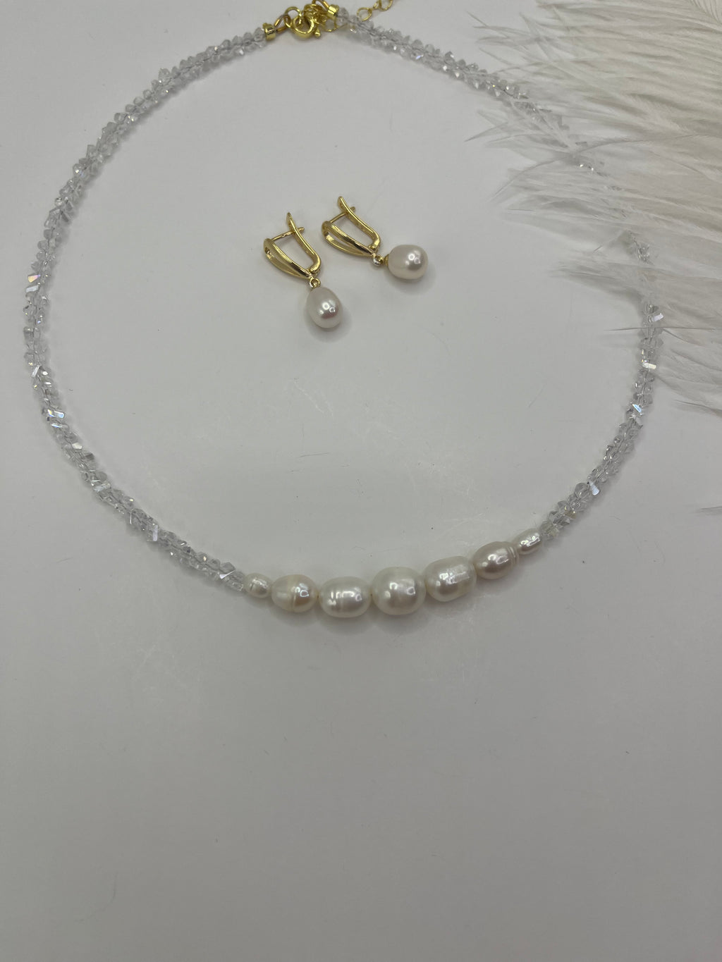 Pearl Choker Necklace with earrings : 18K Gold Plated
