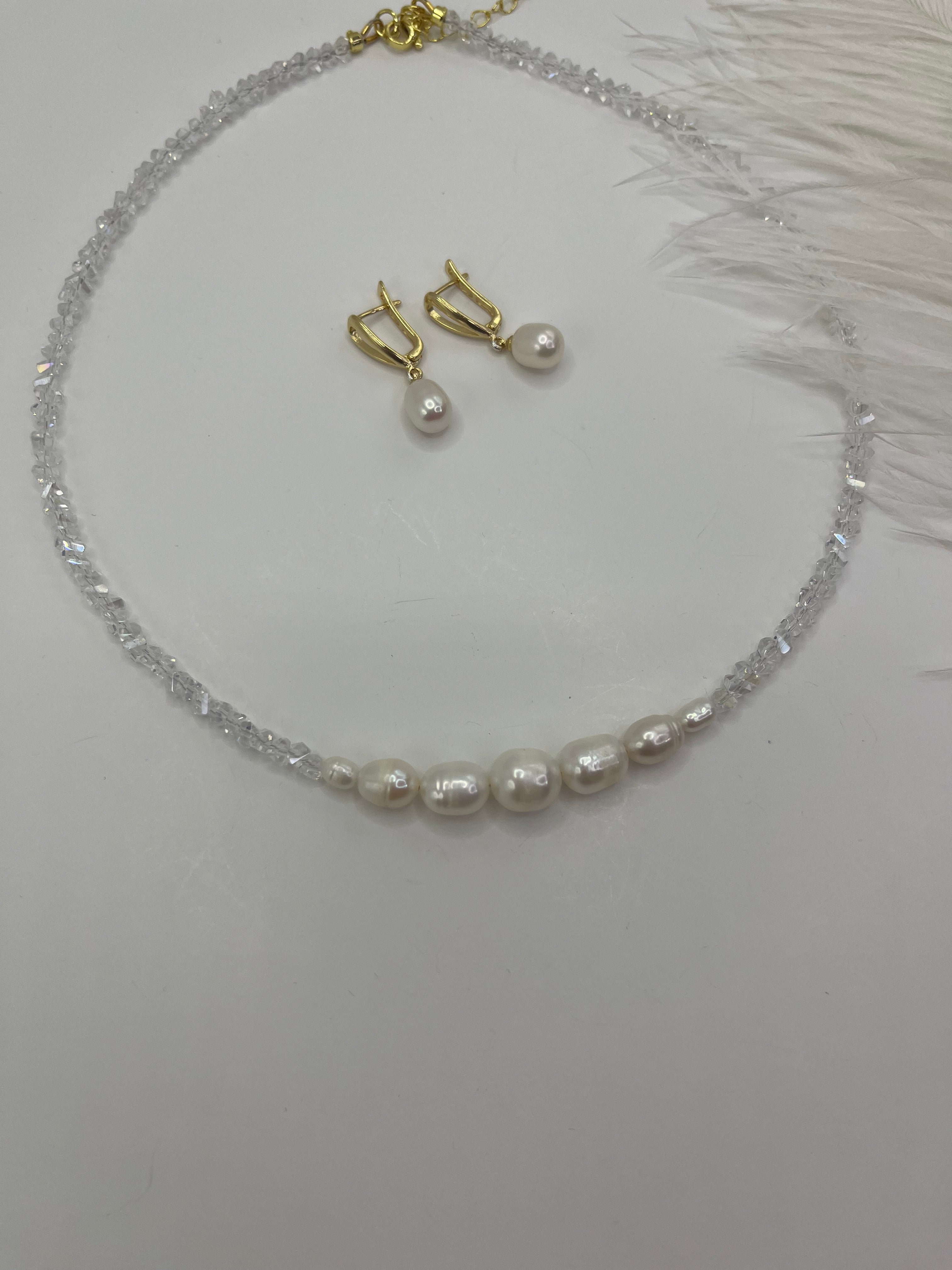 Pearl Choker Necklace with earrings : 18K Gold Plated