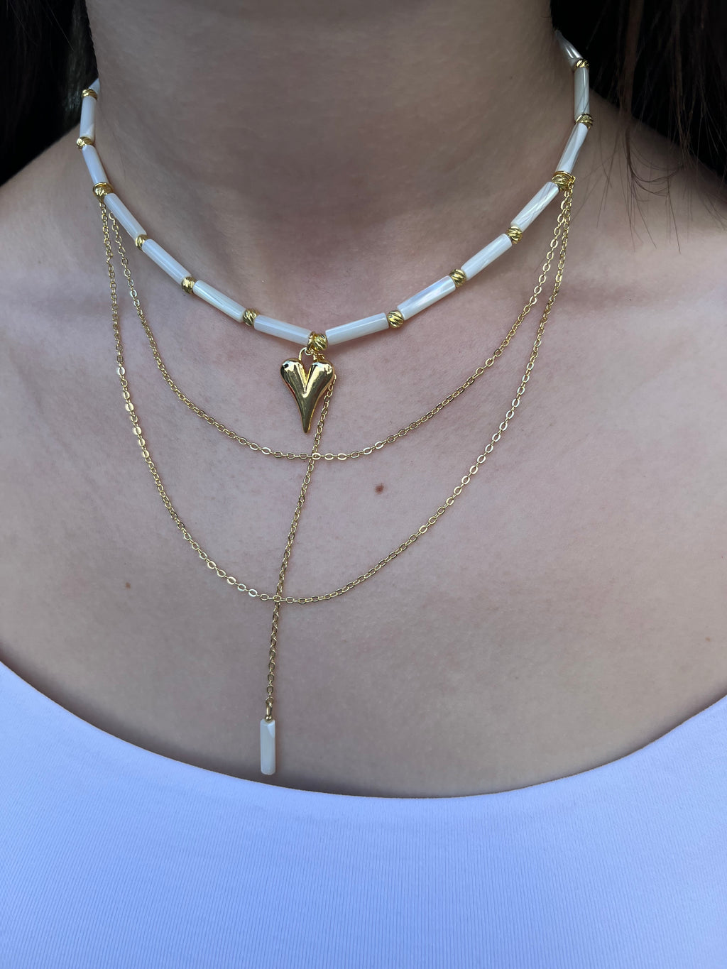 Layered Natural Trochus Shell Heart Necklace, 18K Gold-Plated