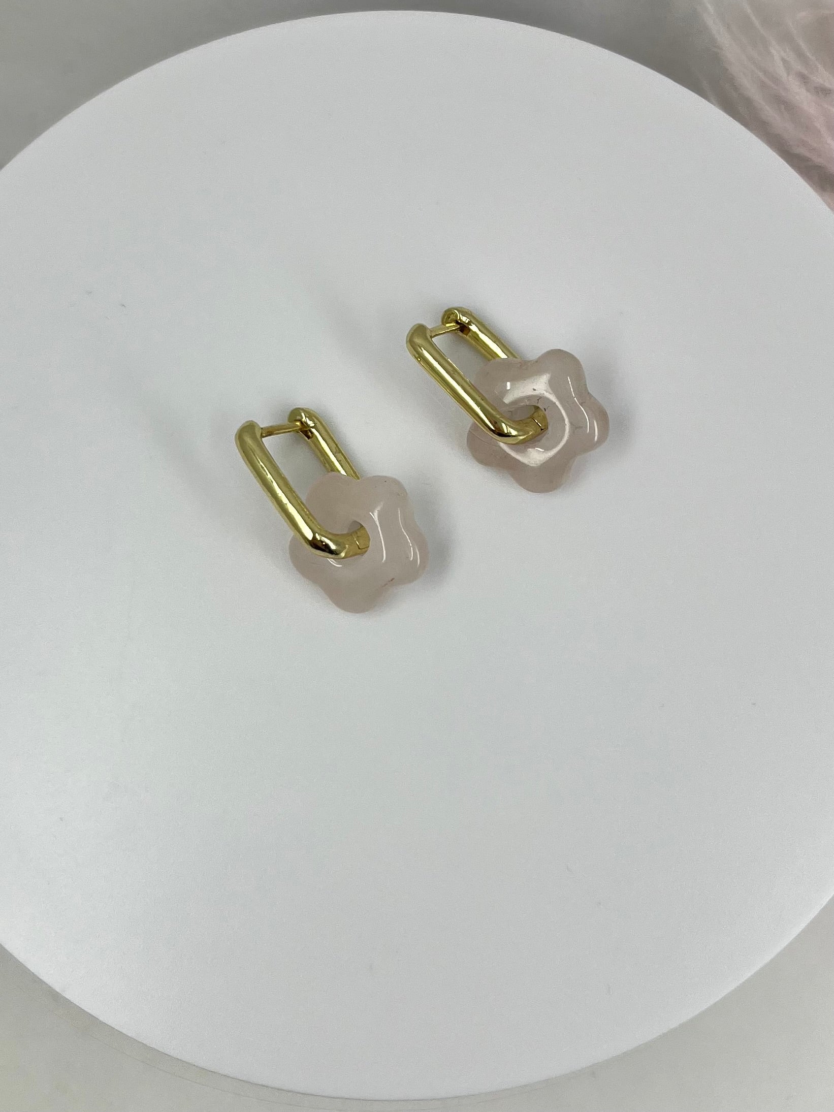 Rose Quartz flower Earrings,18K Gold Plated