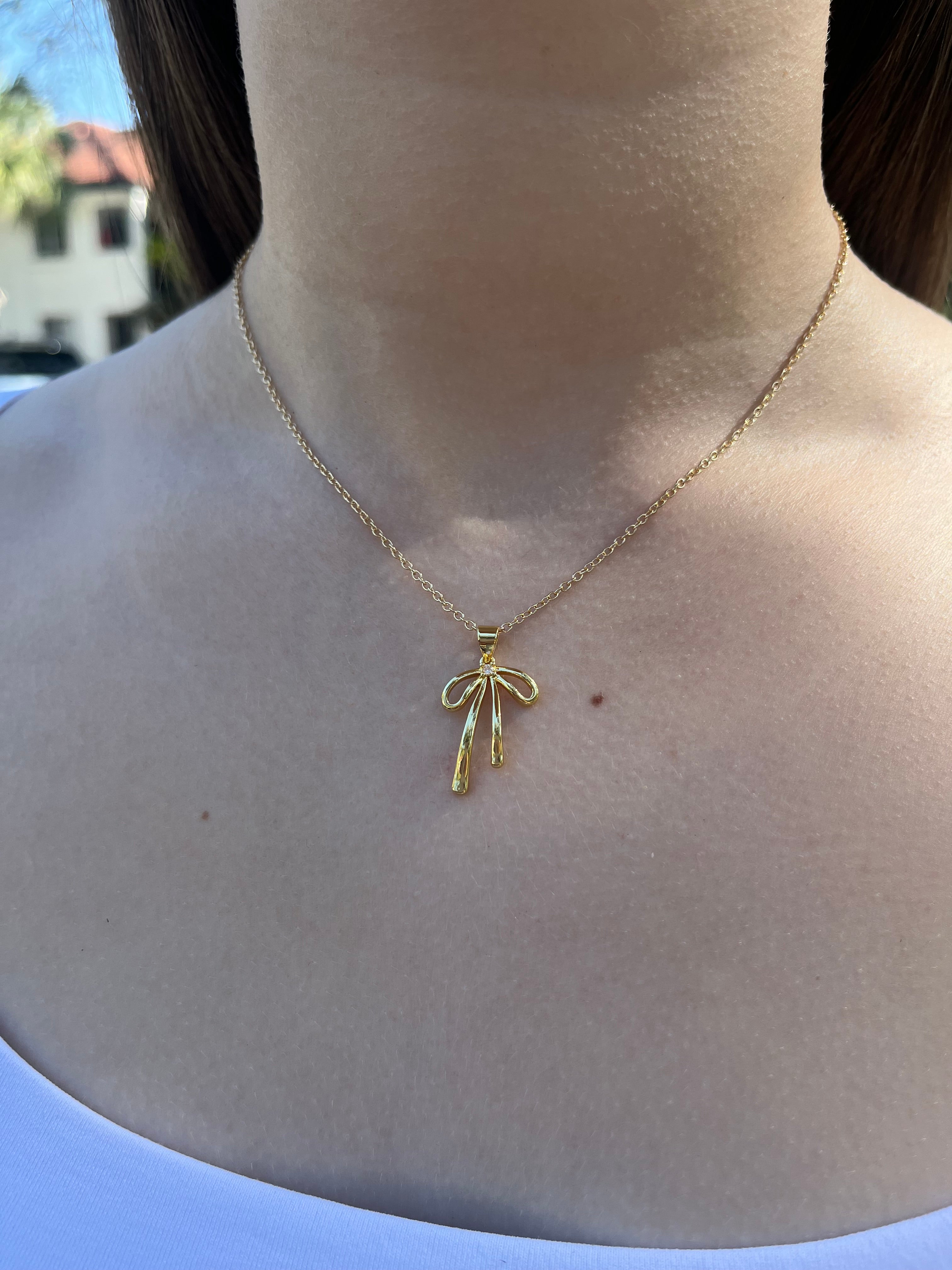 Bow Necklace, Real 18K Gold Plated