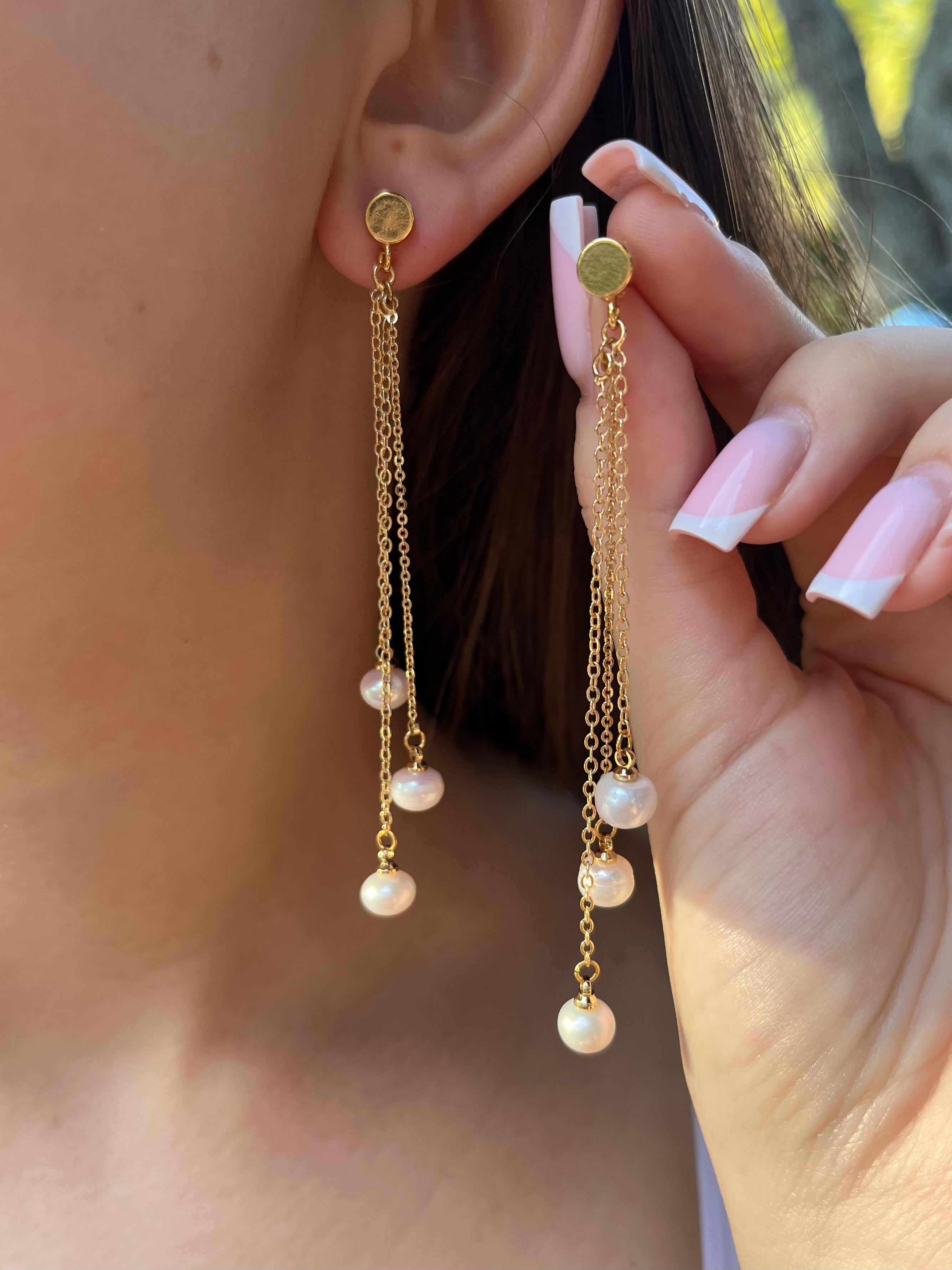 Long Natural Pearl Drop Earrings