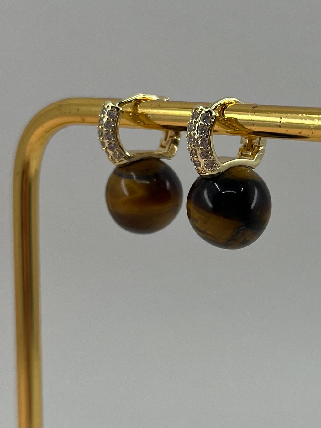 Natural Tiger eye Gold Zirconia Earrings