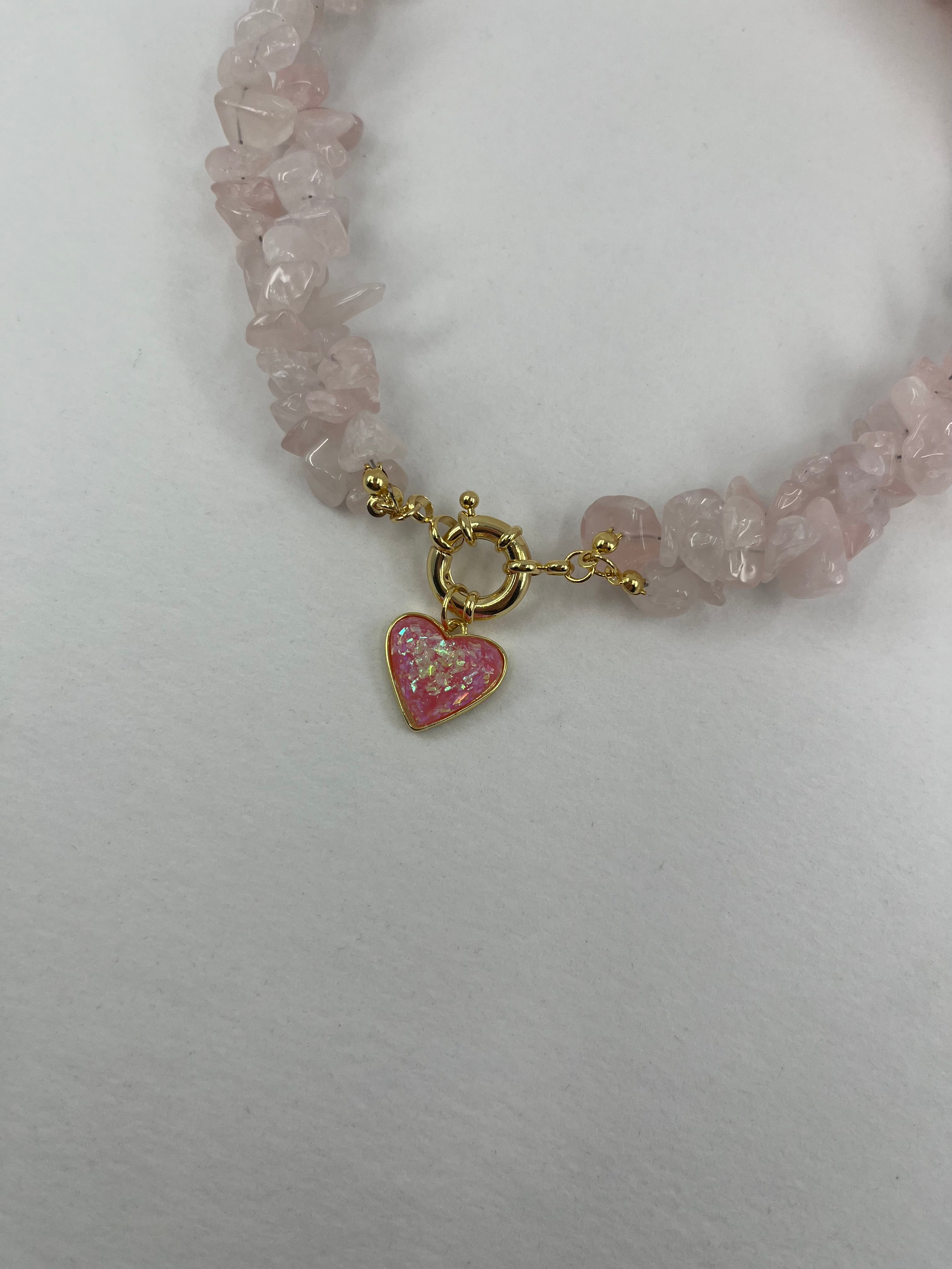 Natural Quartz Necklace with 18k gold Heart pendant