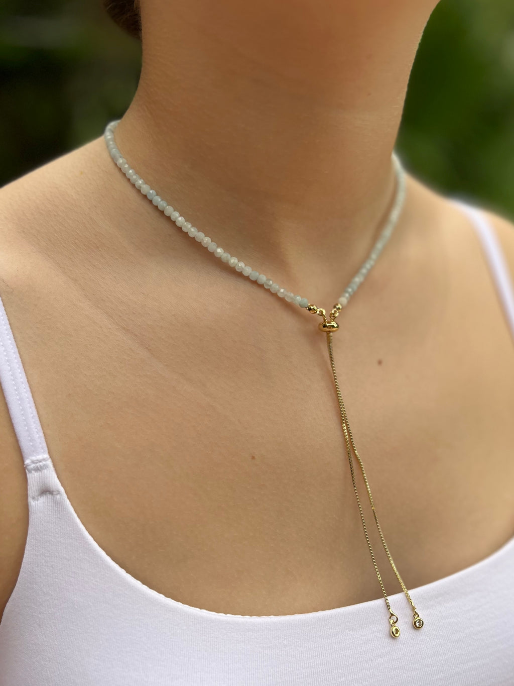 Aquamarine Slider Y-Necklace, 18k gold plated