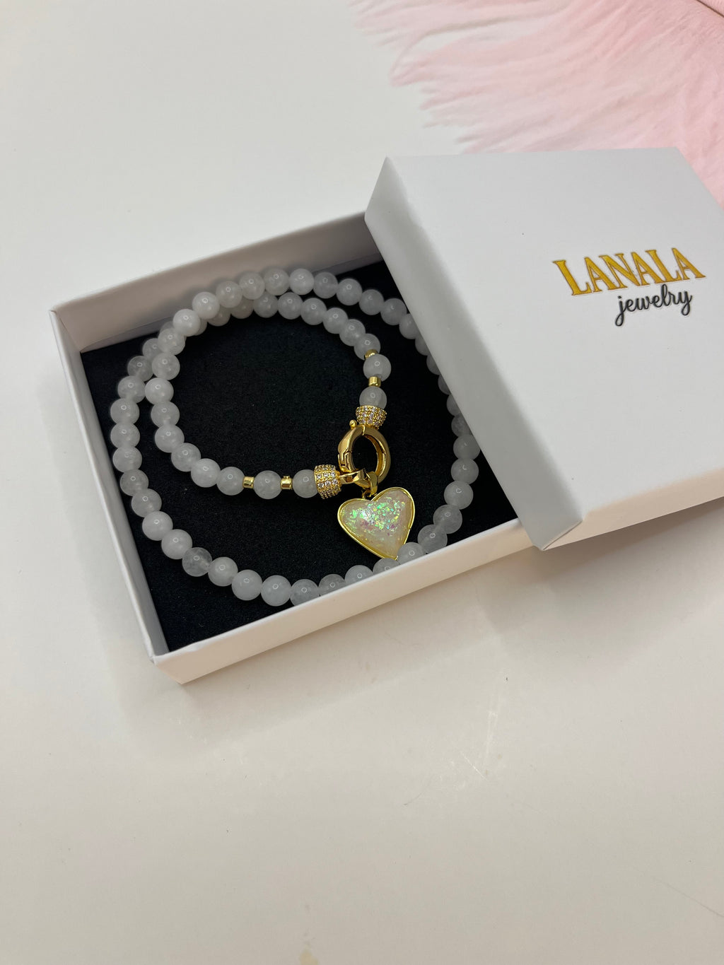 Natural White Jade Necklace with Heart Pendant