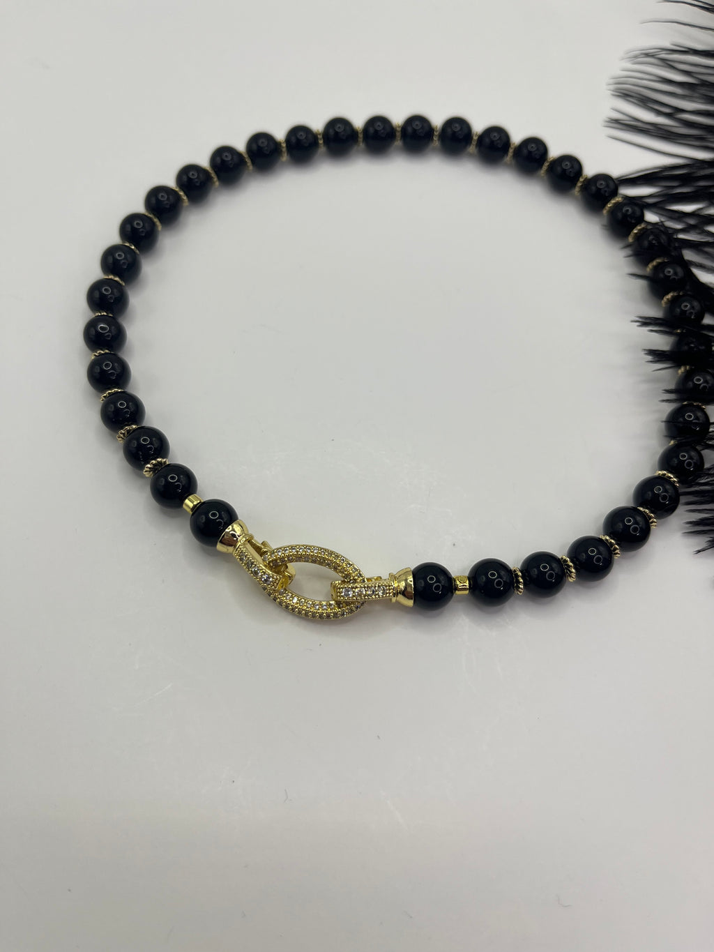 Black Onyx Choker – 18K Gold Plated Zirconia Clasp