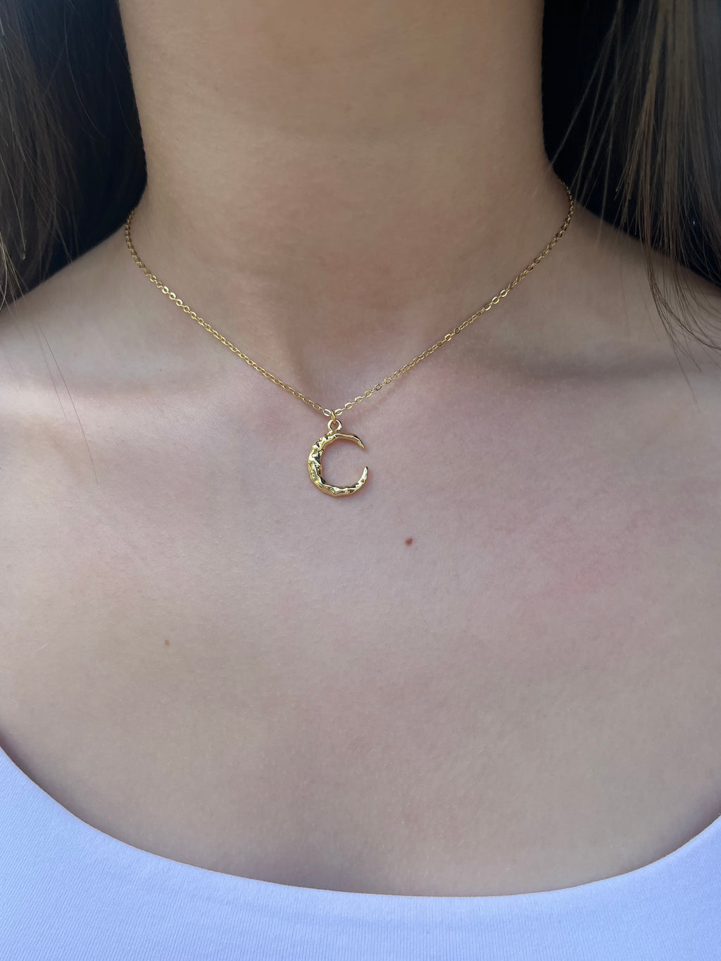 Crescent Moon Choker Necklace, Real 14K Gold Plated