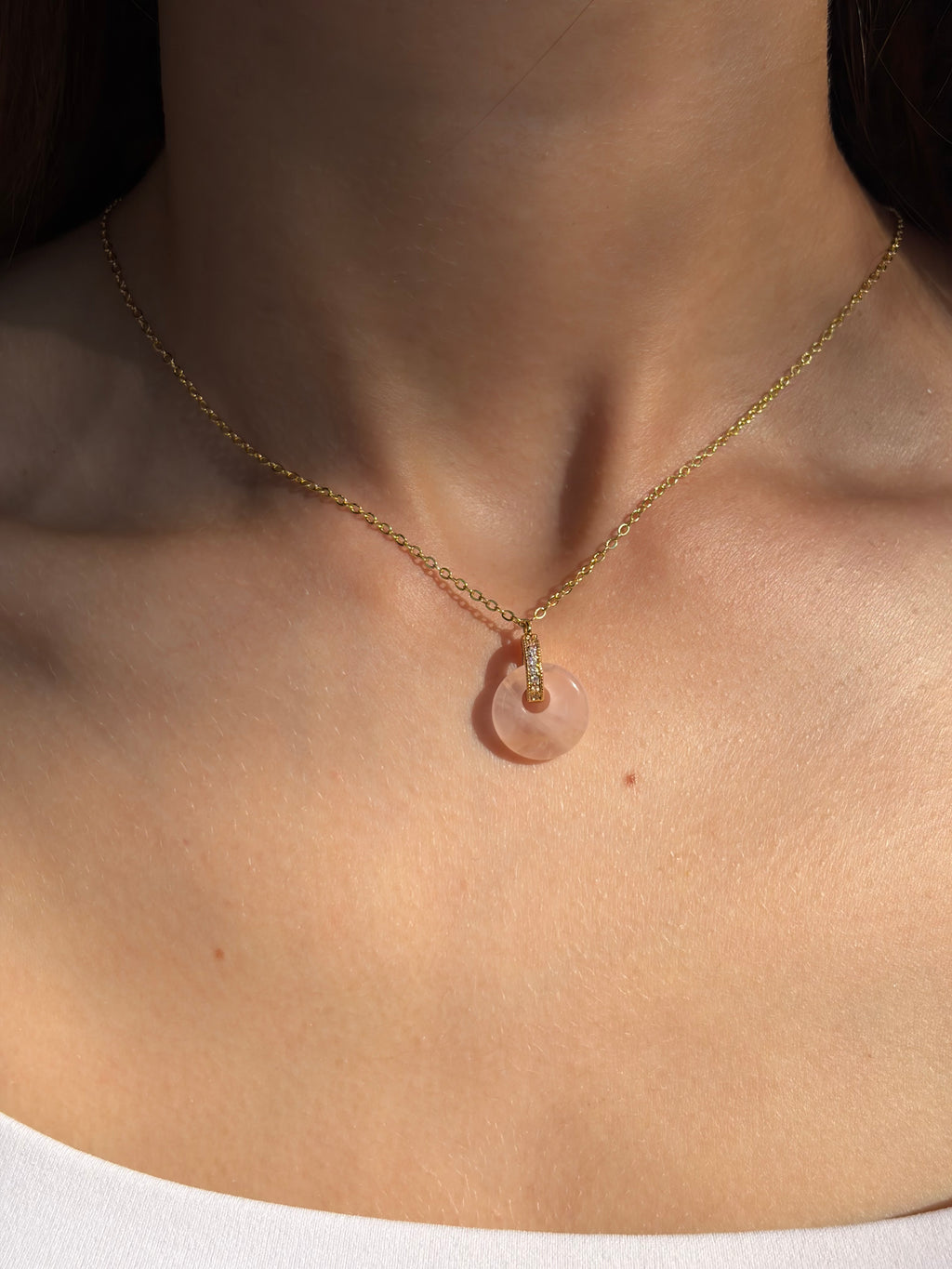 Rose Quartz Donut Earrings and Necklace,18K Gold Plated