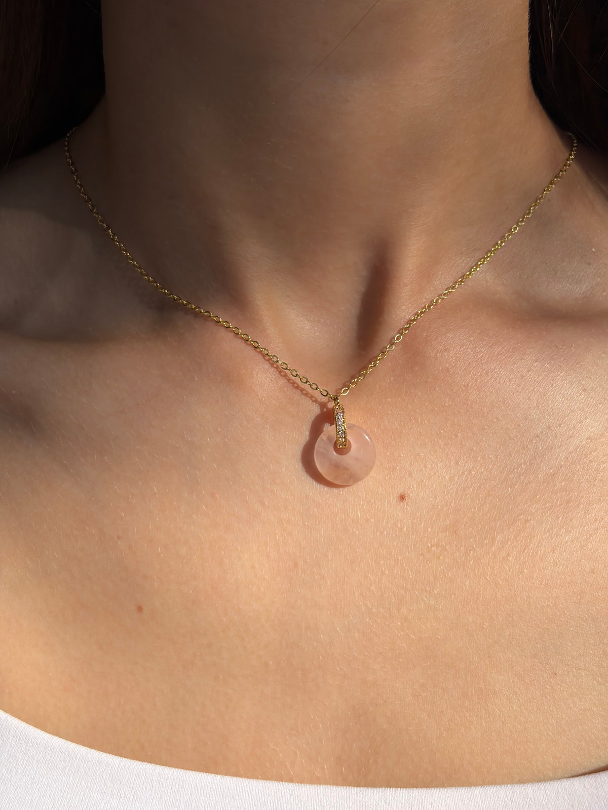 Rose Quartz Donut Earrings and Necklace,18K Gold Plated