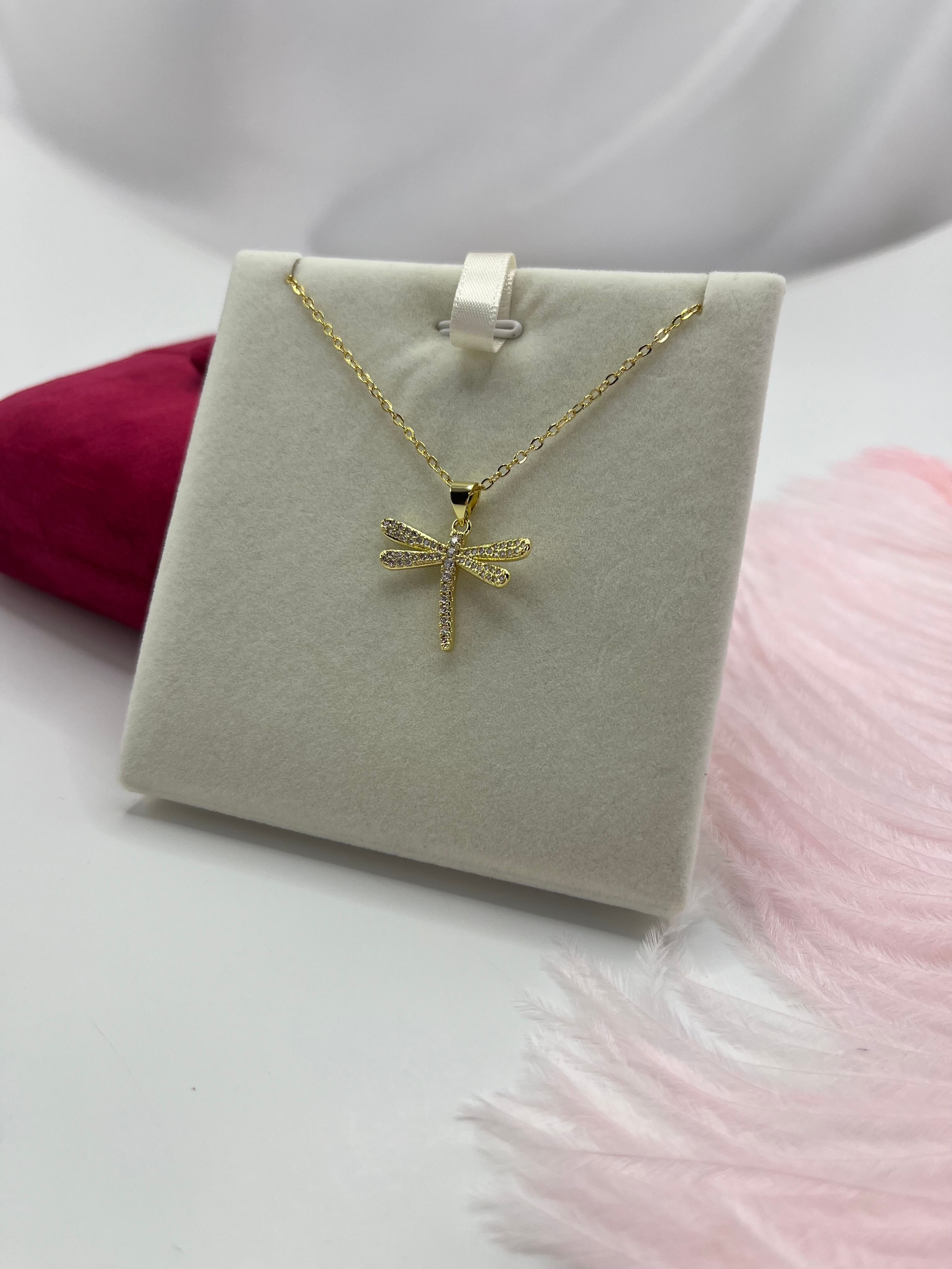 Dragonfly Necklace, pendant  Real 18K Gold Plated