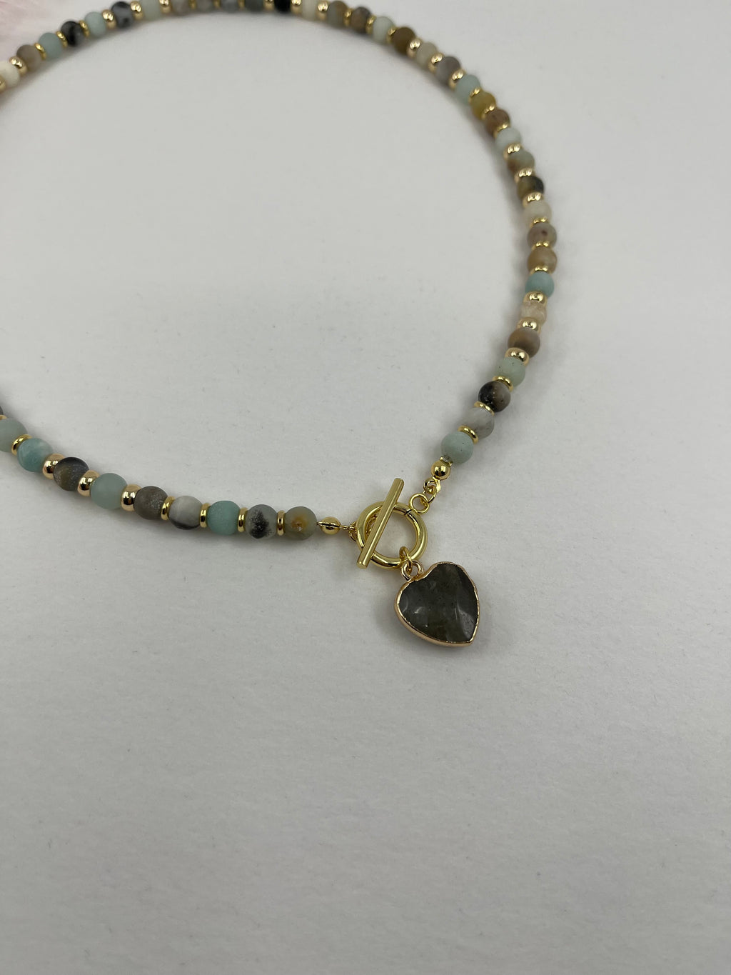 Natural Amazonite Heart Necklace, 18k gold plated clasp