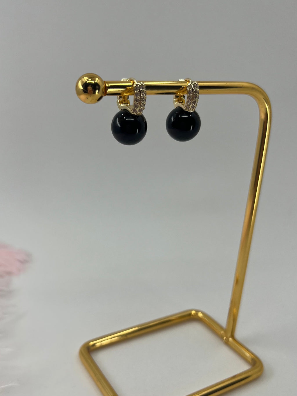 Natural Onyx Gold Zirconia Earrings