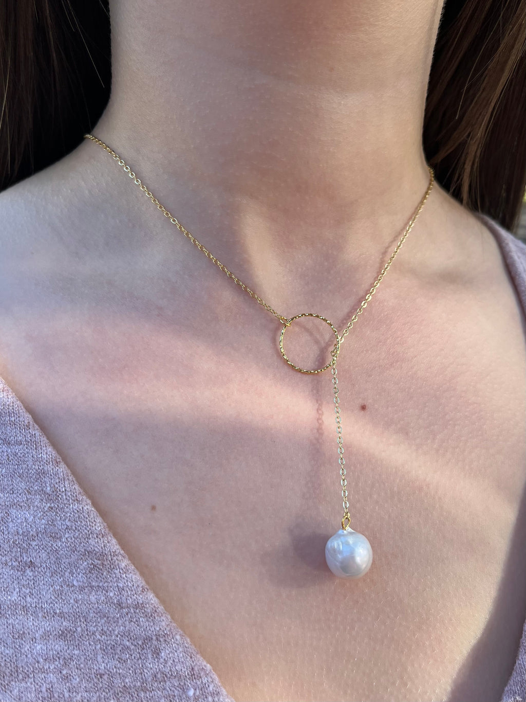 Baroque Pearl Y-Necklace, 18k gold plated
