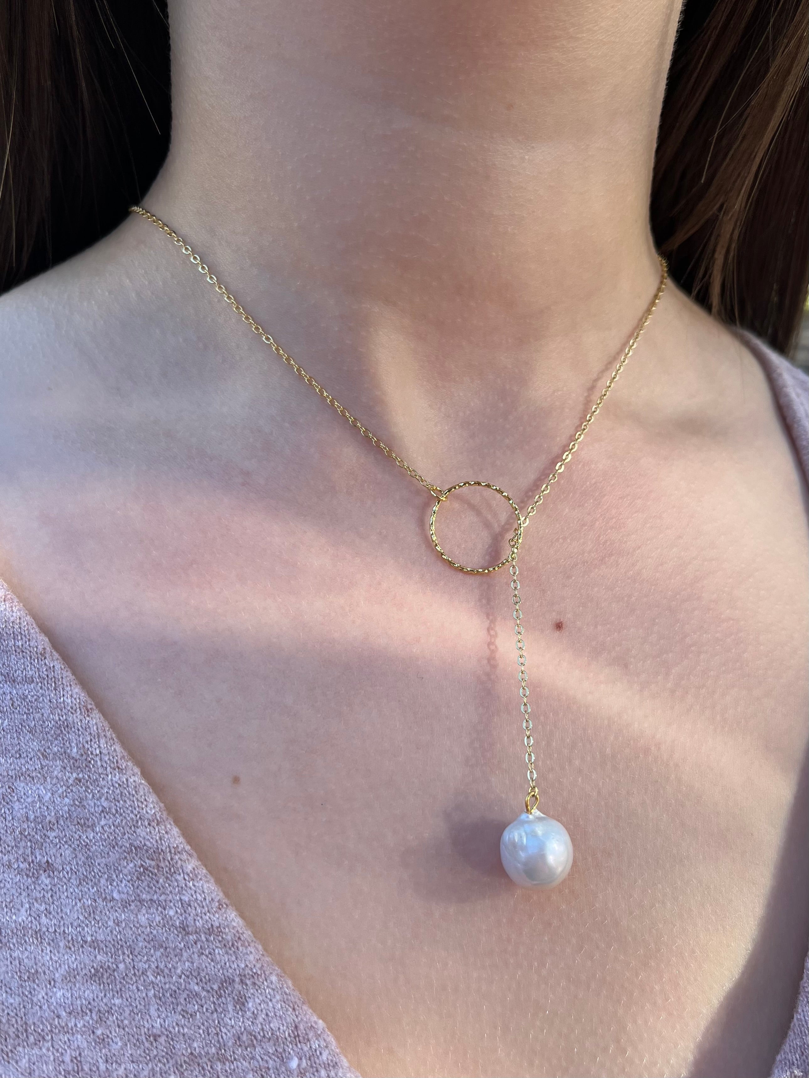 Baroque Pearl Y-Necklace, 18k gold plated