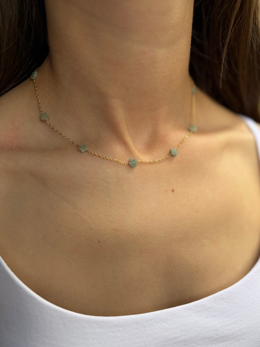 Aventurine flower Earrings and Necklace, 18K Gold Plated