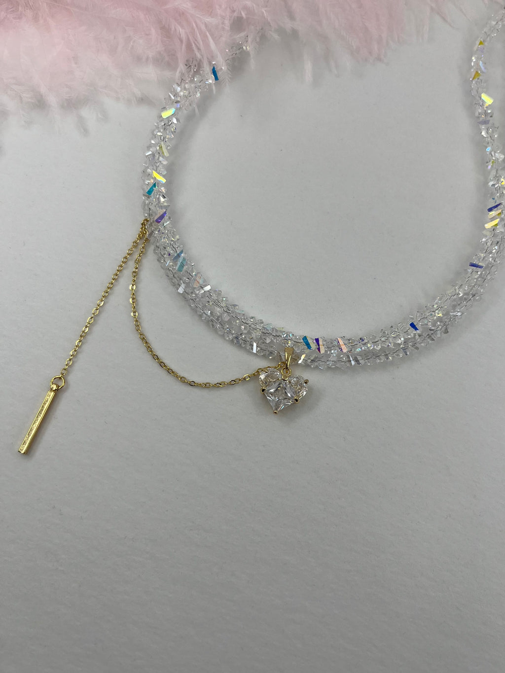Set: Heart Crystal Choker Necklace and Earrings – 18K Gold Plated, Cubic Zirconia, Nickel Free