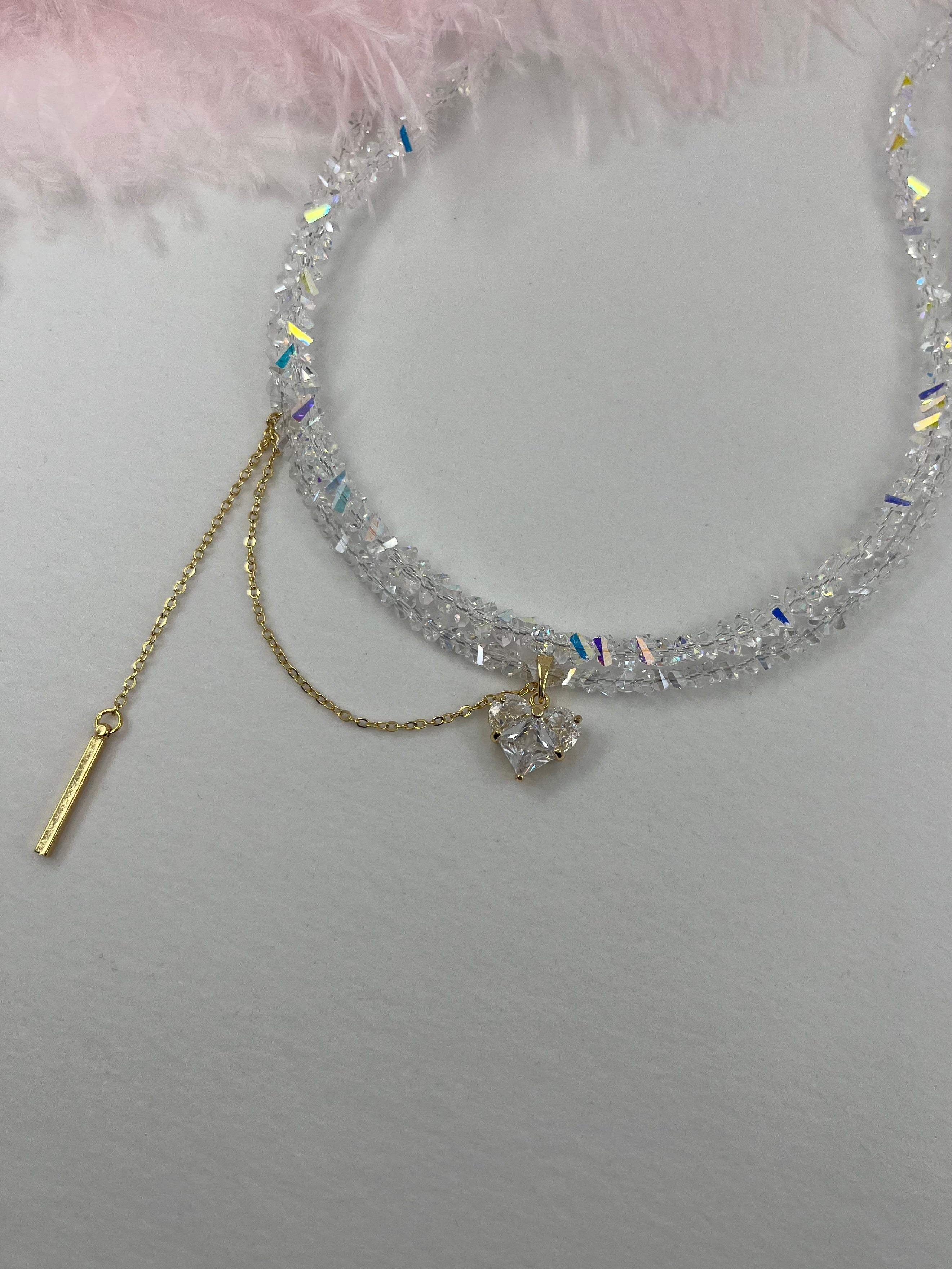 Set: Heart Crystal Choker Necklace and Earrings – 18K Gold Plated, Cubic Zirconia, Nickel Free