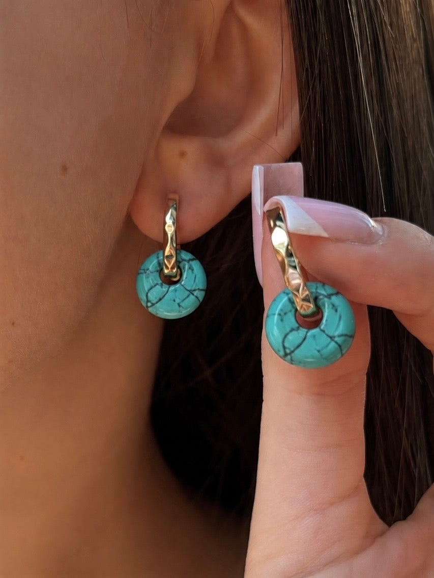Synthetic Turquoise donut Earrings,18K Gold Plated