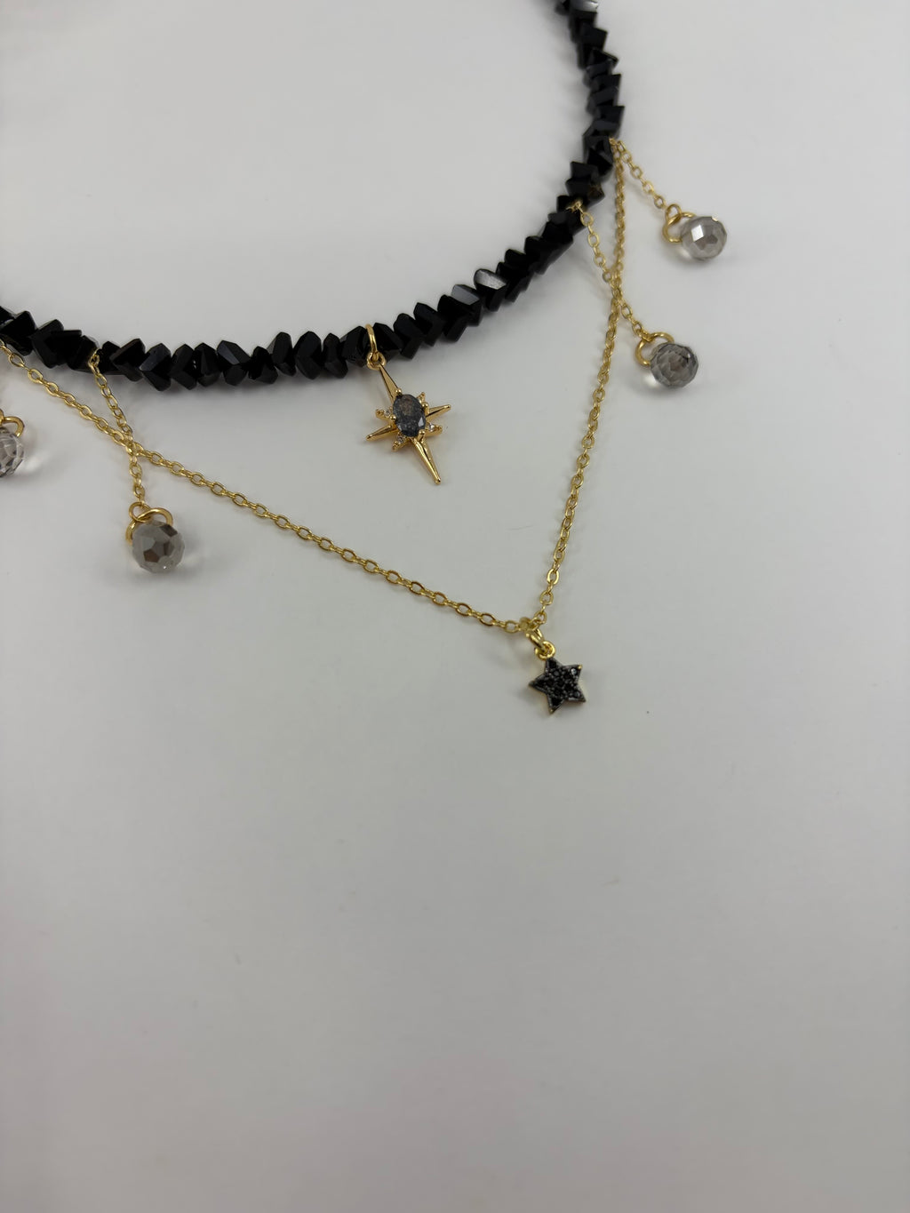 Black Crystal Star Necklace, 18K Gold Plated