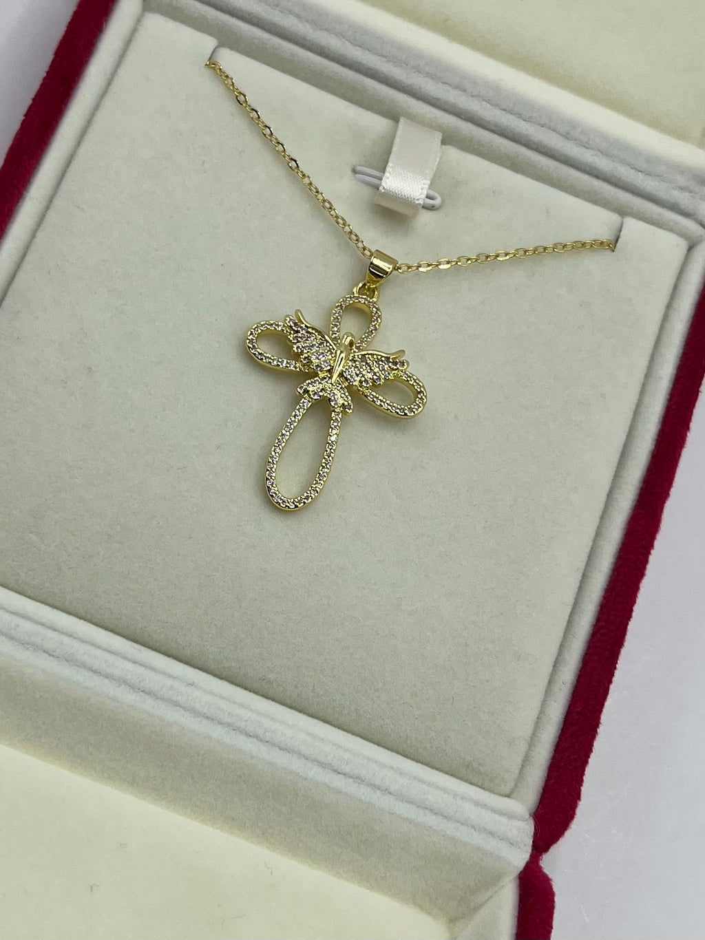 Cross with bird Necklace, Real 18K Gold Plated