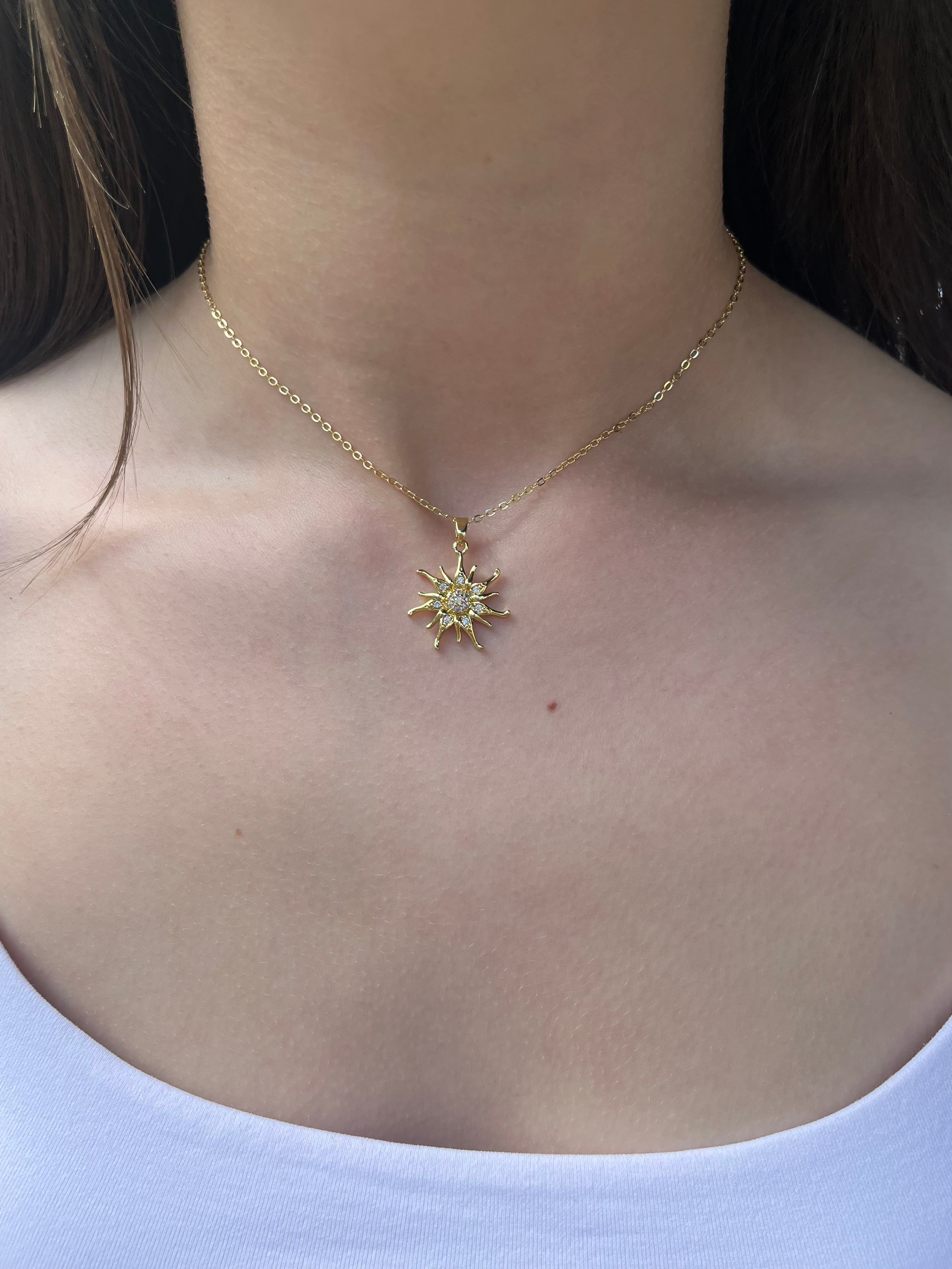 Sun Choker Necklace, Real 18K Gold Plated