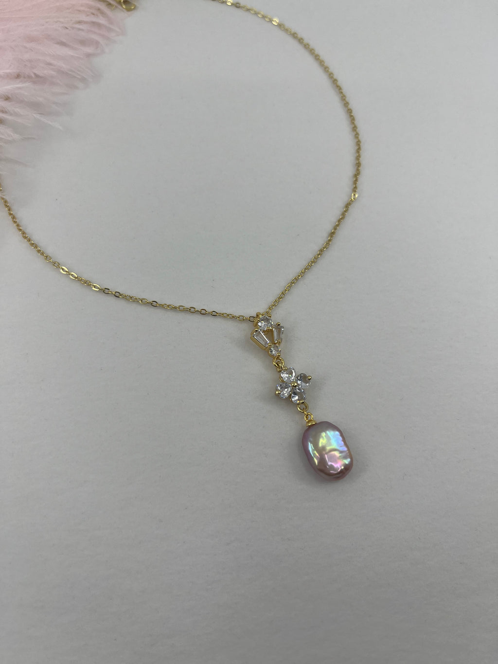 Baroque Pearl and zirconia Y-Necklace, 18k gold plated