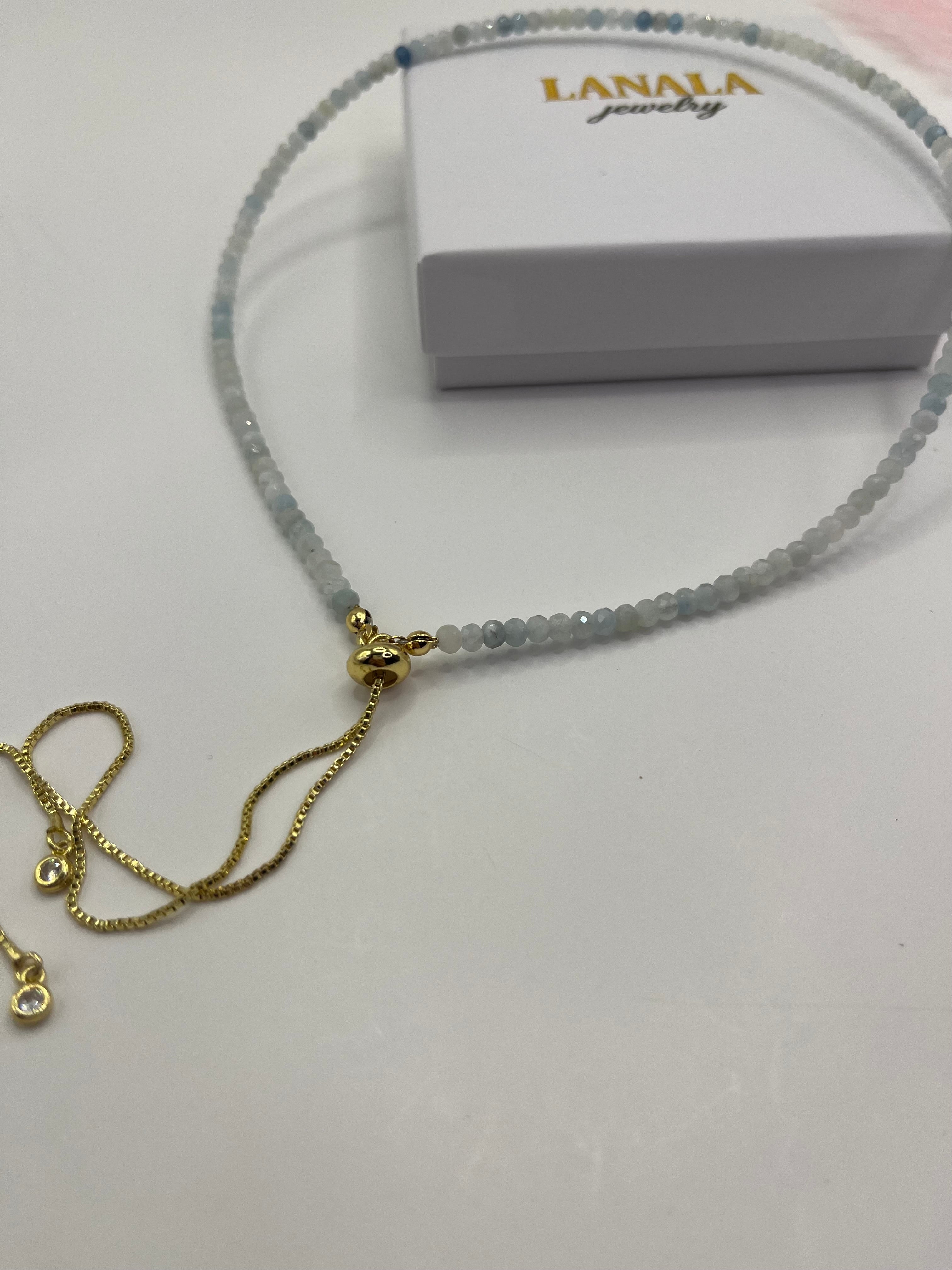 Aquamarine Slider Y-Necklace, 18k gold plated