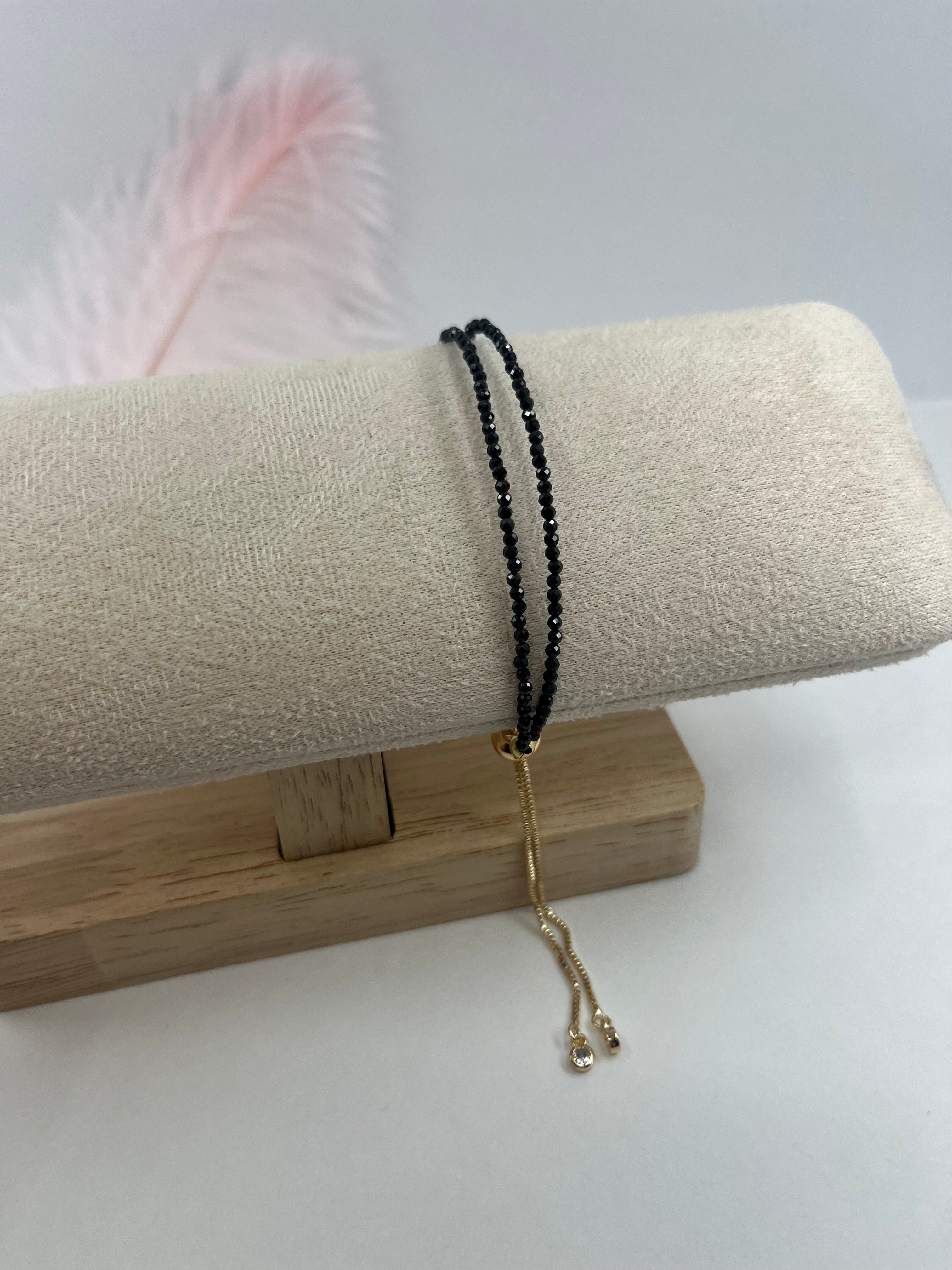 Black spinel layered bracelet with 18K Gold Plated slider