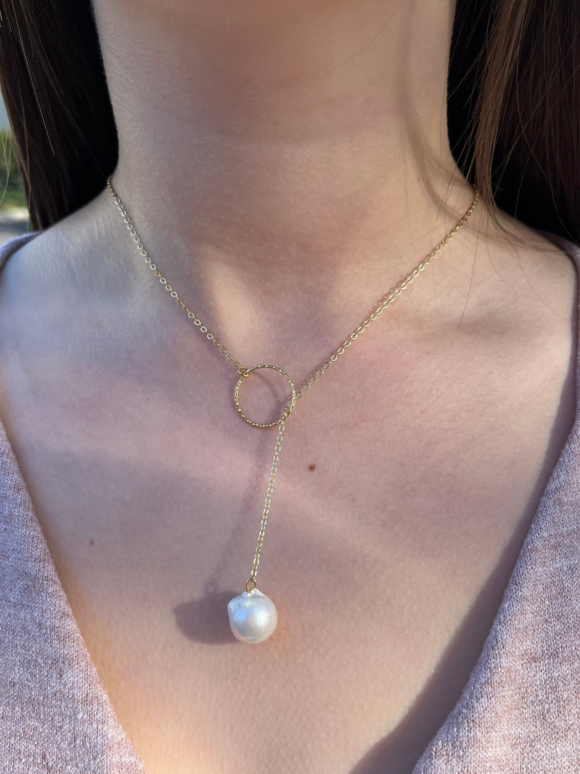 Baroque Pearl Y-Necklace, 18k gold plated
