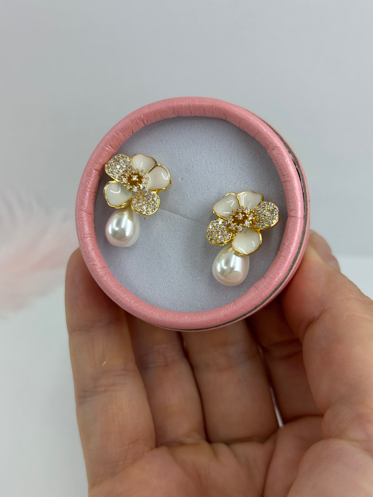 Pearl Flower Drop Earrings, 18K gold plated