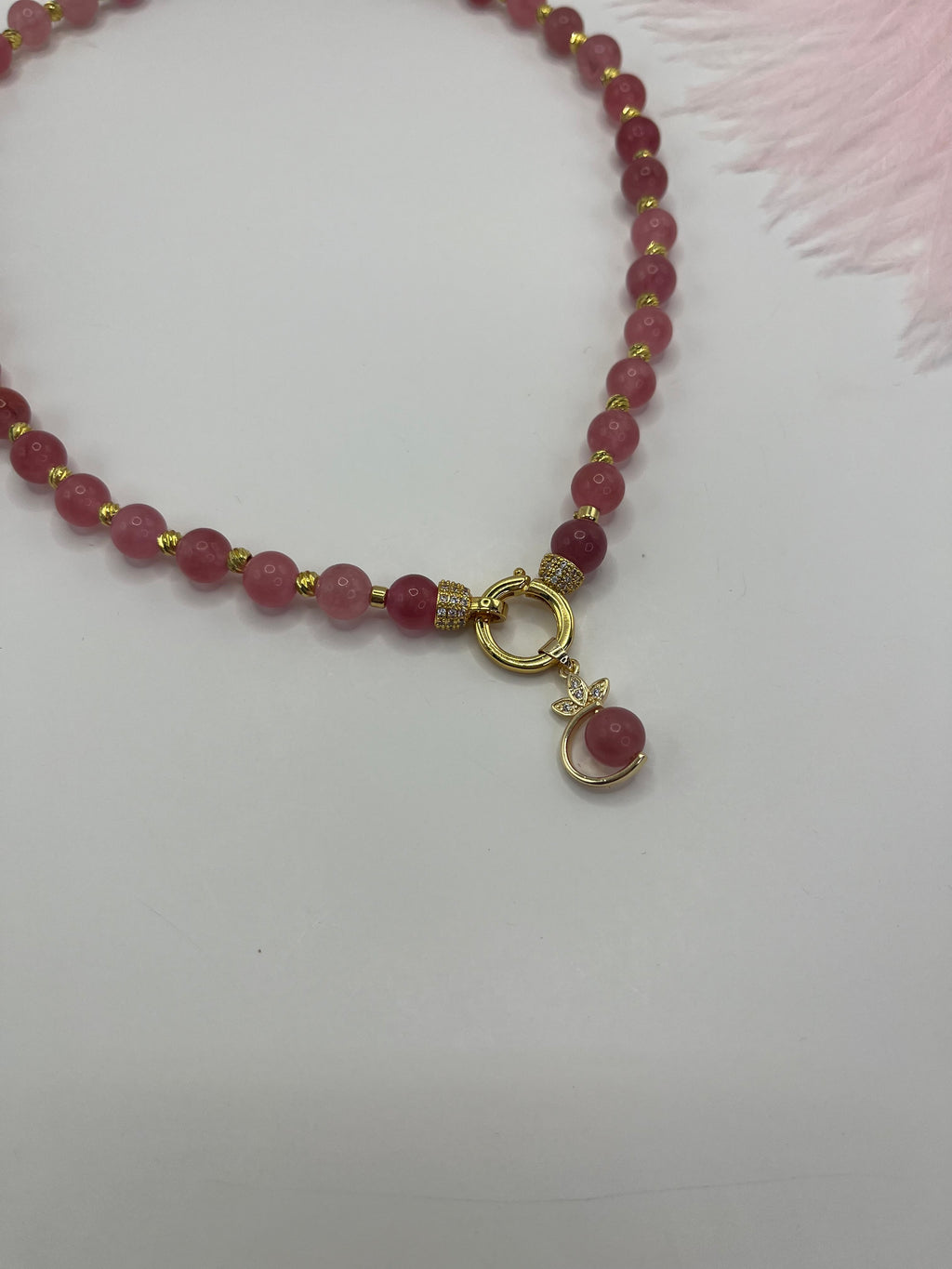 Strawberry Quartz Necklace with pendant: 18K Gold Plated Pendant