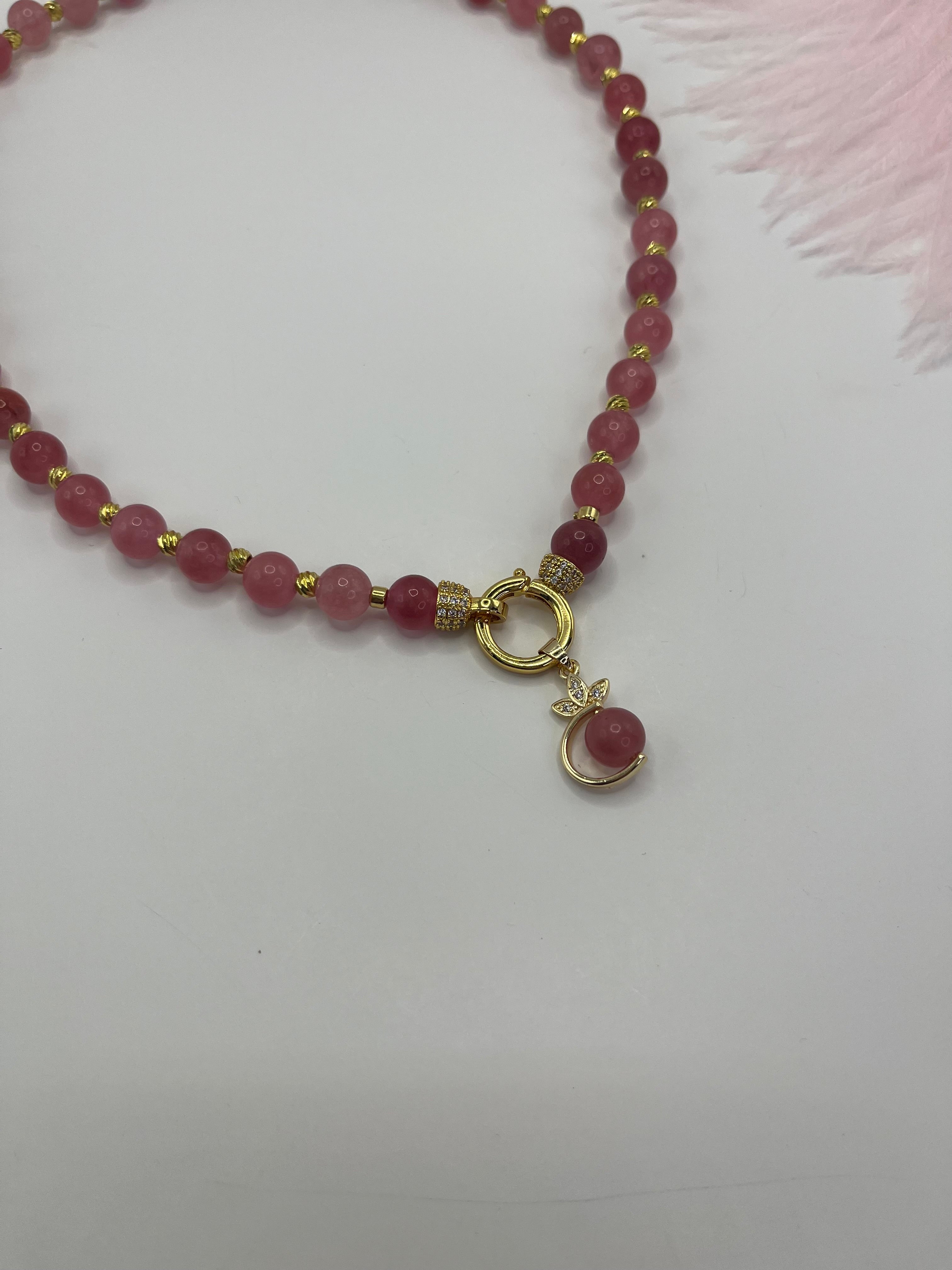 Strawberry Quartz Necklace with pendant: 18K Gold Plated Pendant