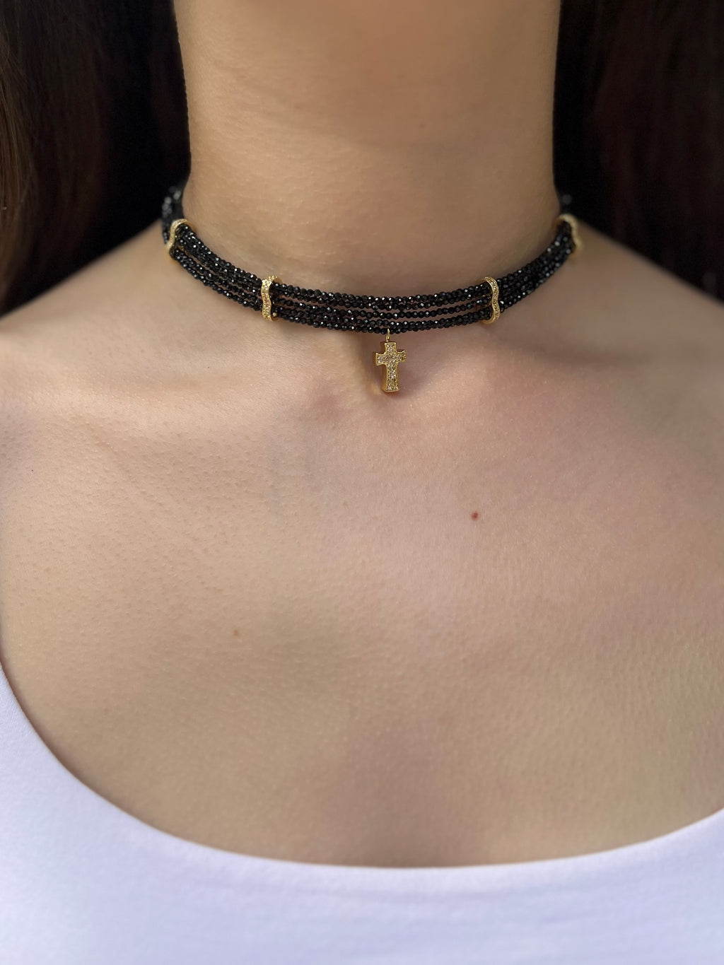 Layered Spinel choker, zirconia 18K Gold Plated spacer and clasp