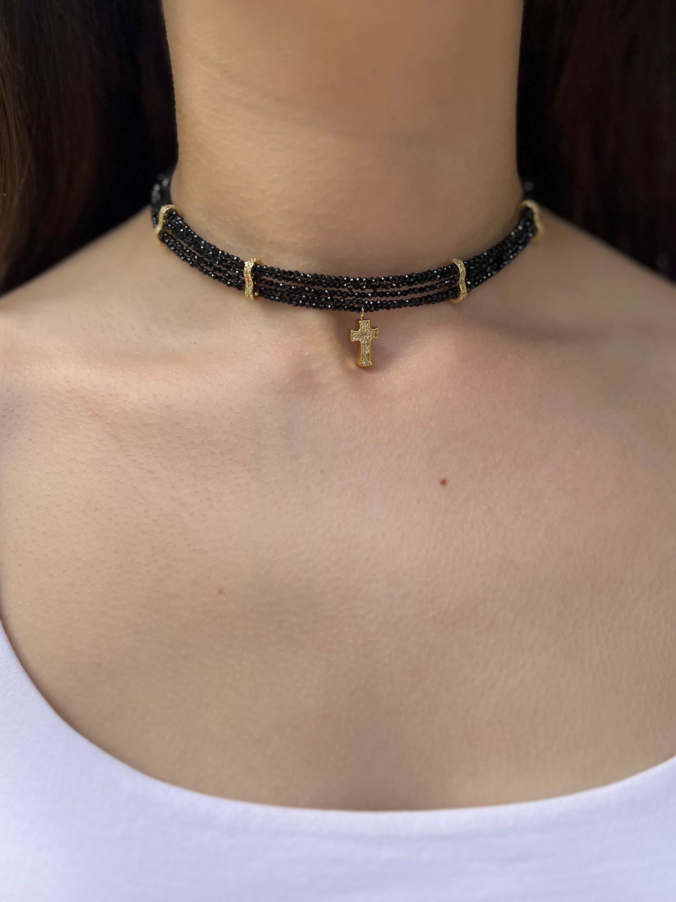 Layered Spinel choker, zirconia 18K Gold Plated spacer and clasp