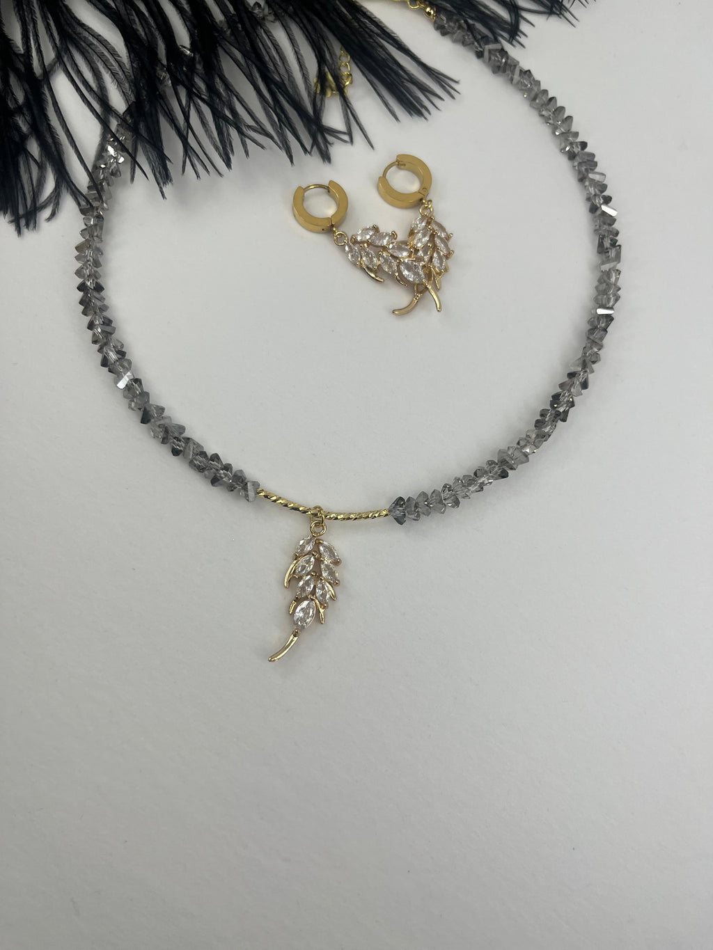 Set: Jeaf Crystal Necklace and Earrings – 18K Gold Plated, Cubic Zirconia