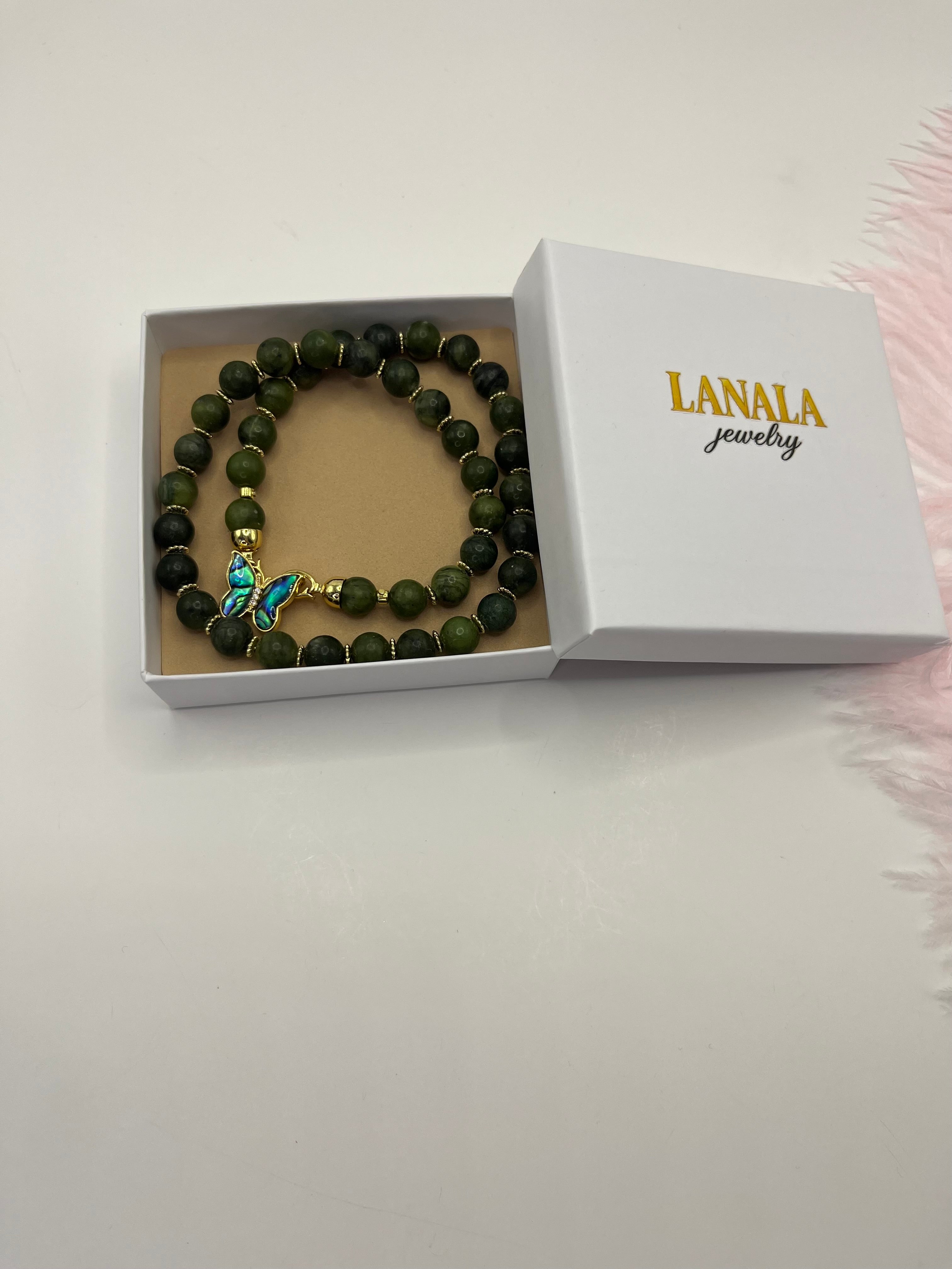 Natural Taiwan Jade Necklace with 18K Gold Butterfly Clasp