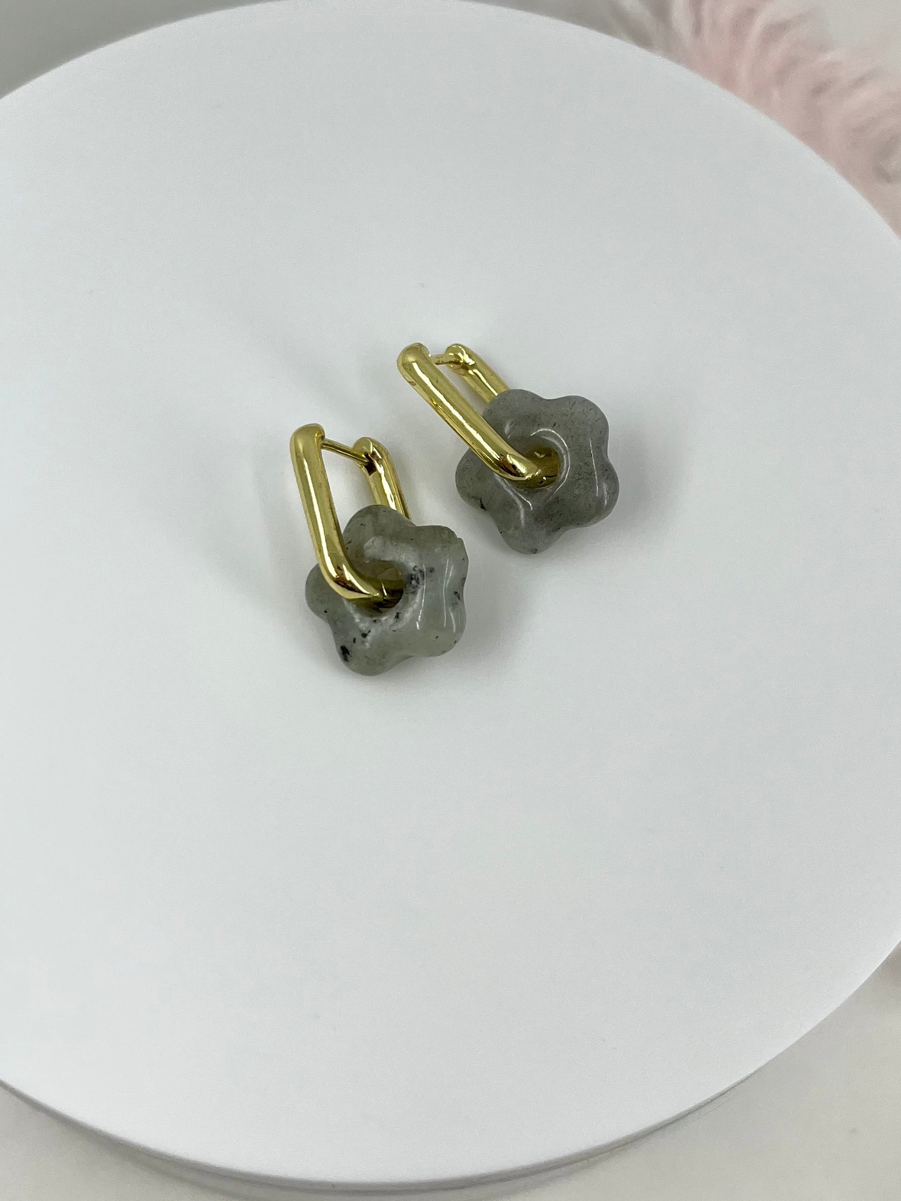 Labradorite flower Earrings,18K Gold Plated