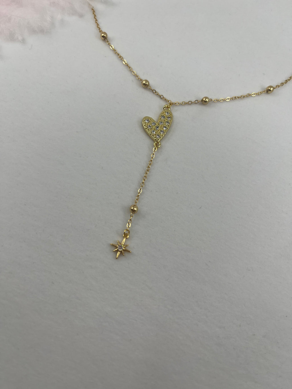 Lariat Y-Necklace, zirconia heart pendant 18k gold plated