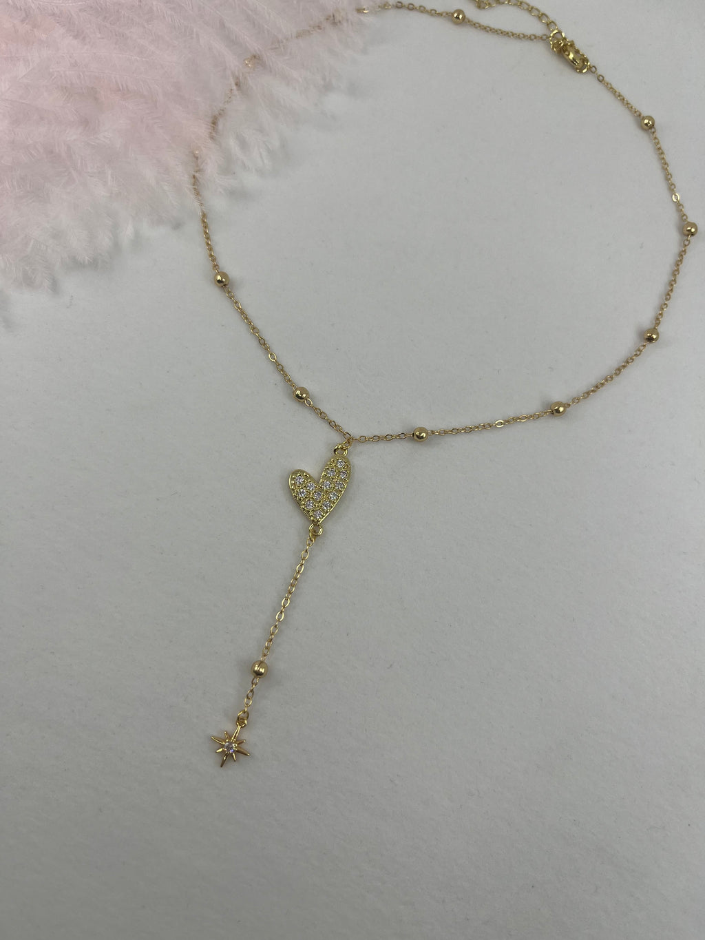 Lariat Y-Necklace, zirconia heart pendant 18k gold plated