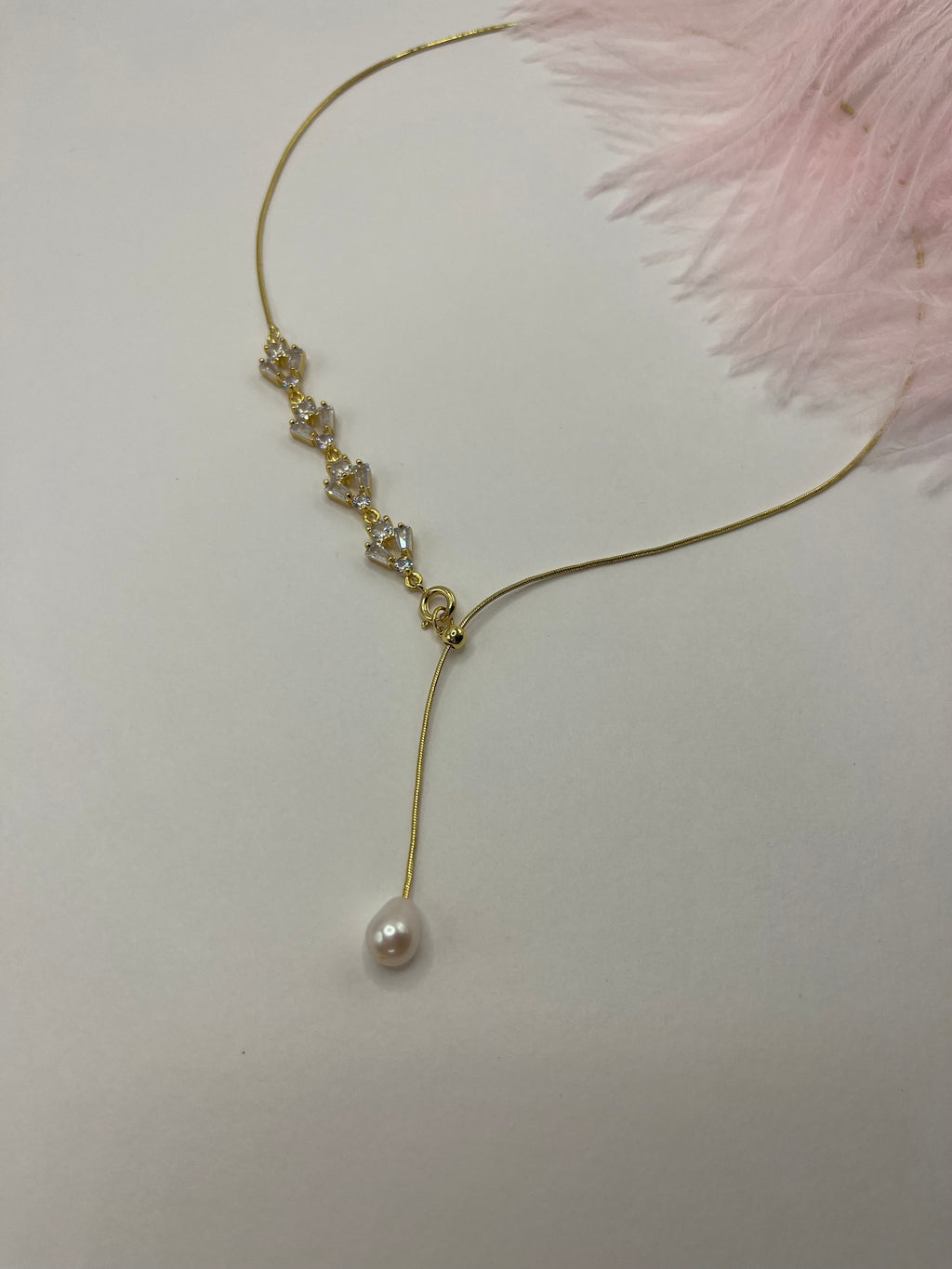 Baroque Pearl and zirconia Y-Necklace, 18k gold plated