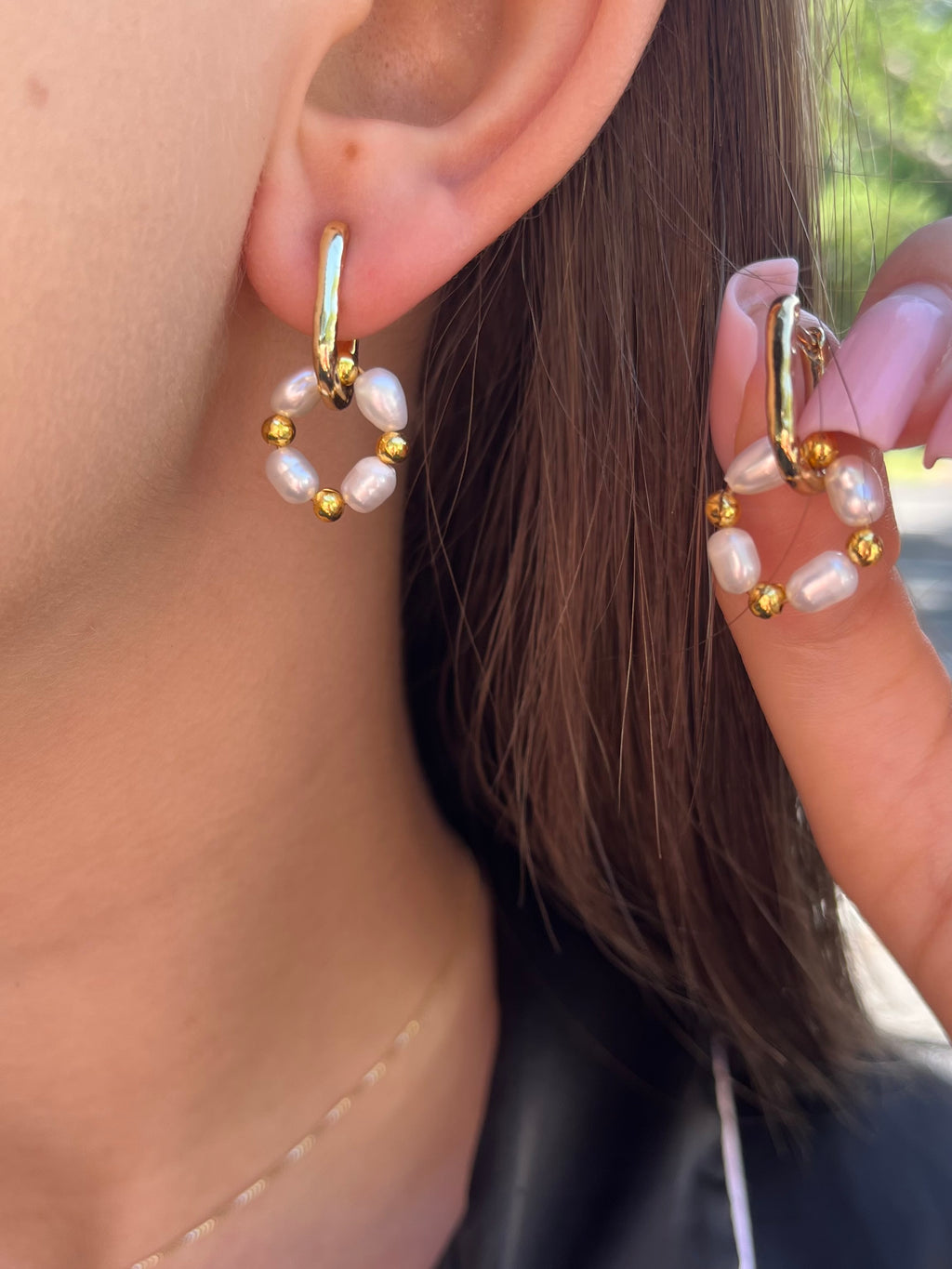 Natural Pearl Gold Earrings