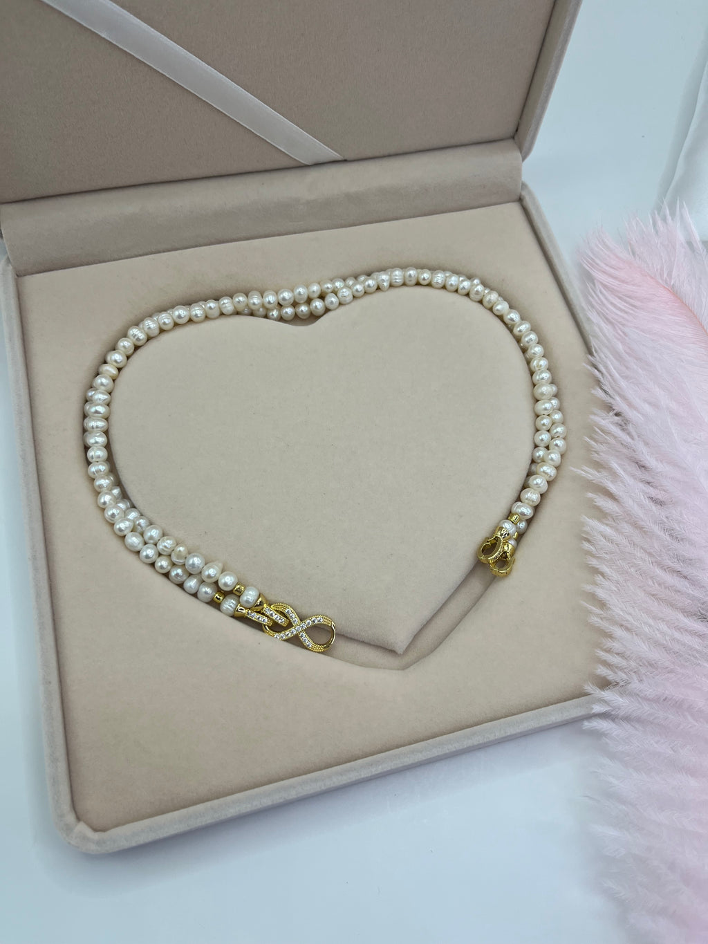 Pearl Choker Necklace : 18K Gold Plated Zirconia Clasp