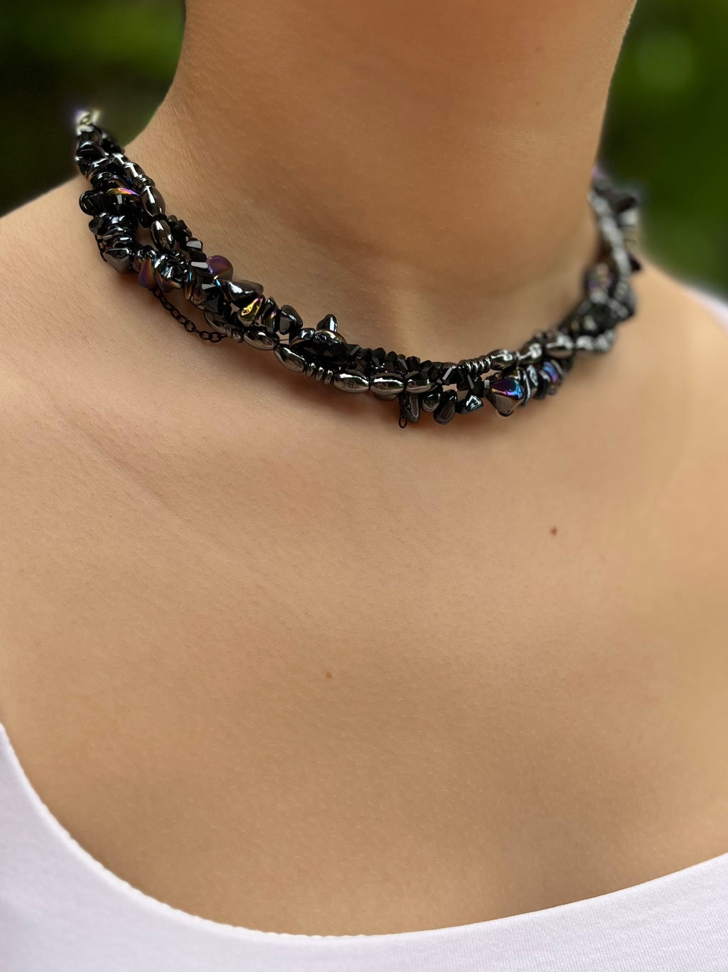 Layered Hematite choker necklace
