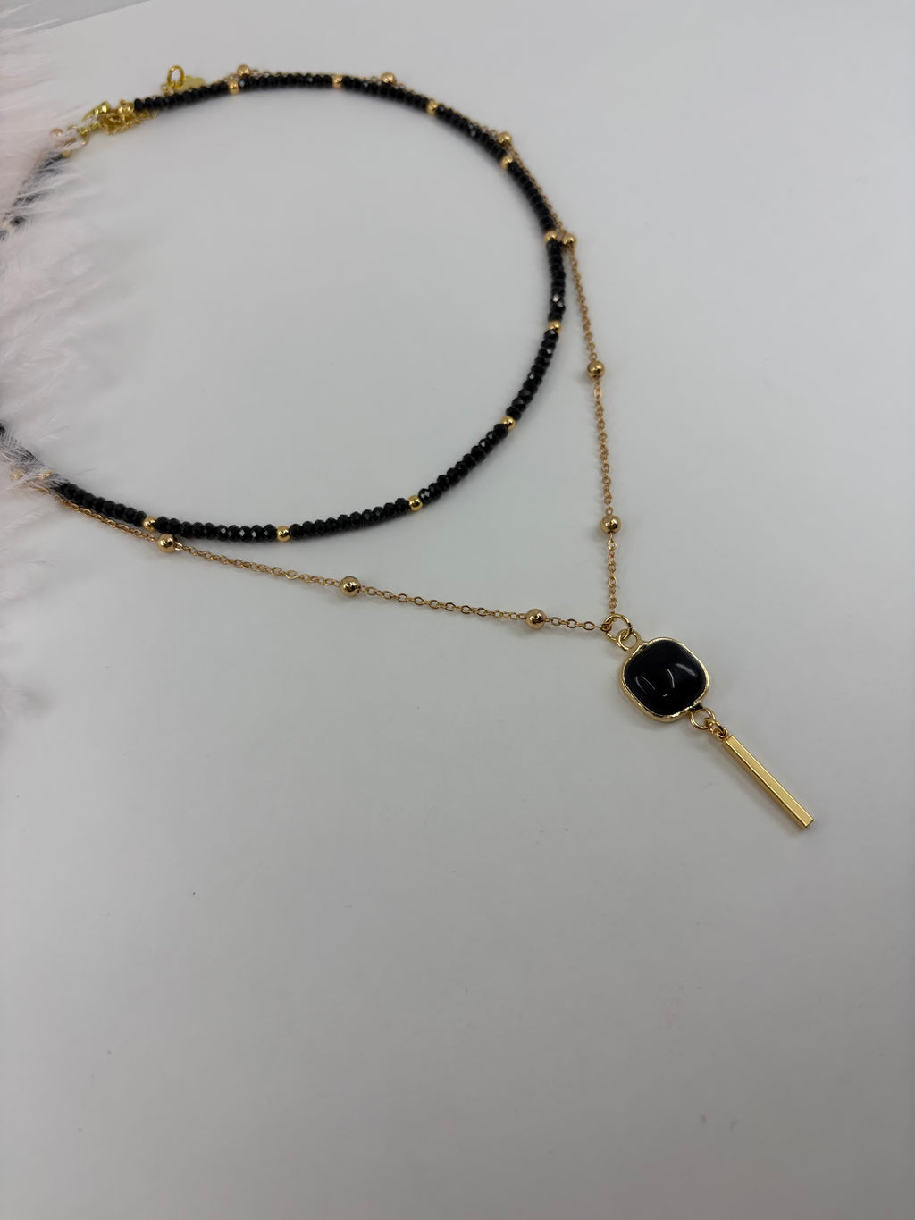 Layered Spinel necklace with onyx pendant