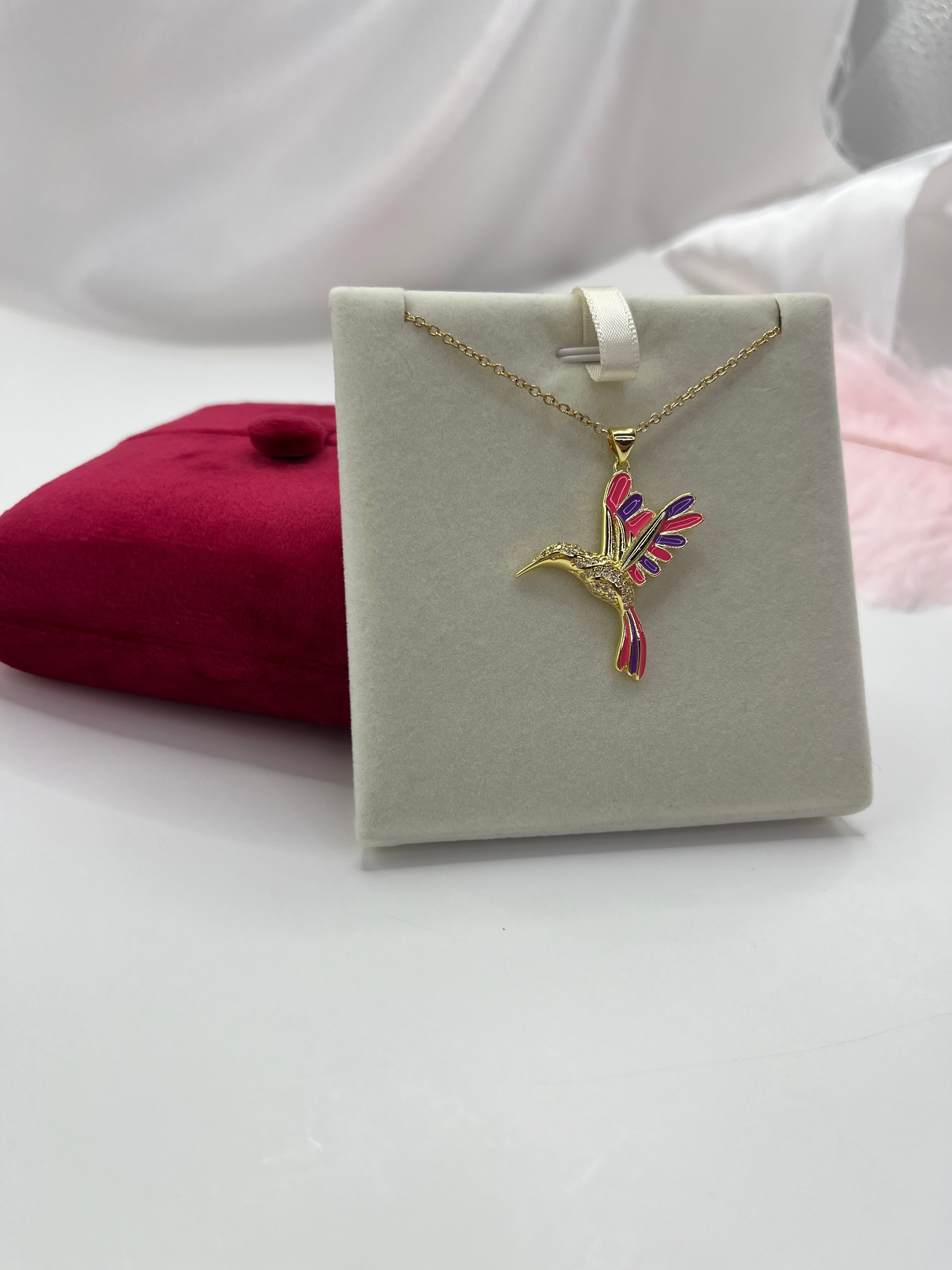 Hummingbird Necklace, Real 18K Gold Plated