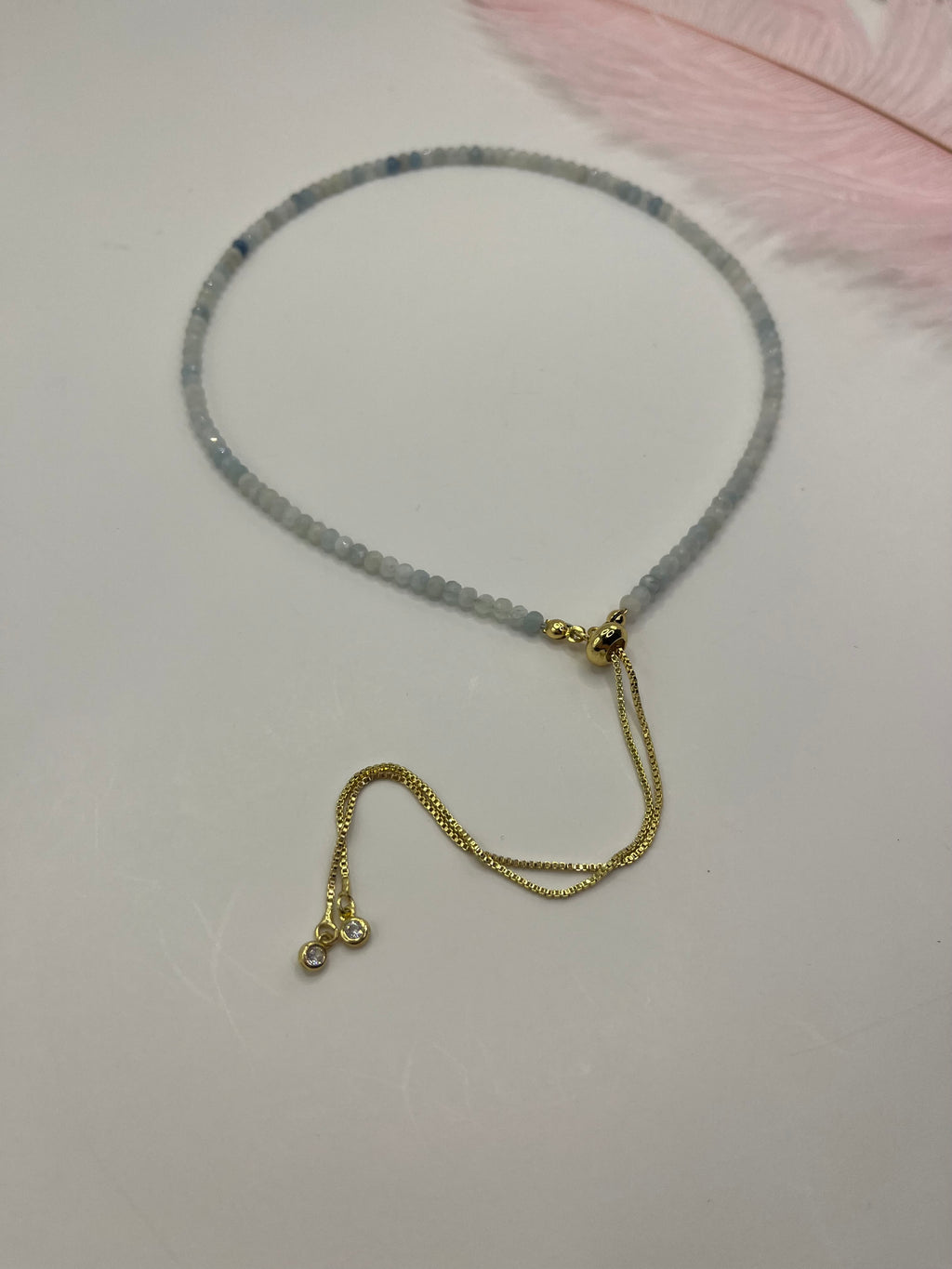 Aquamarine Slider Y-Necklace, 18k gold plated
