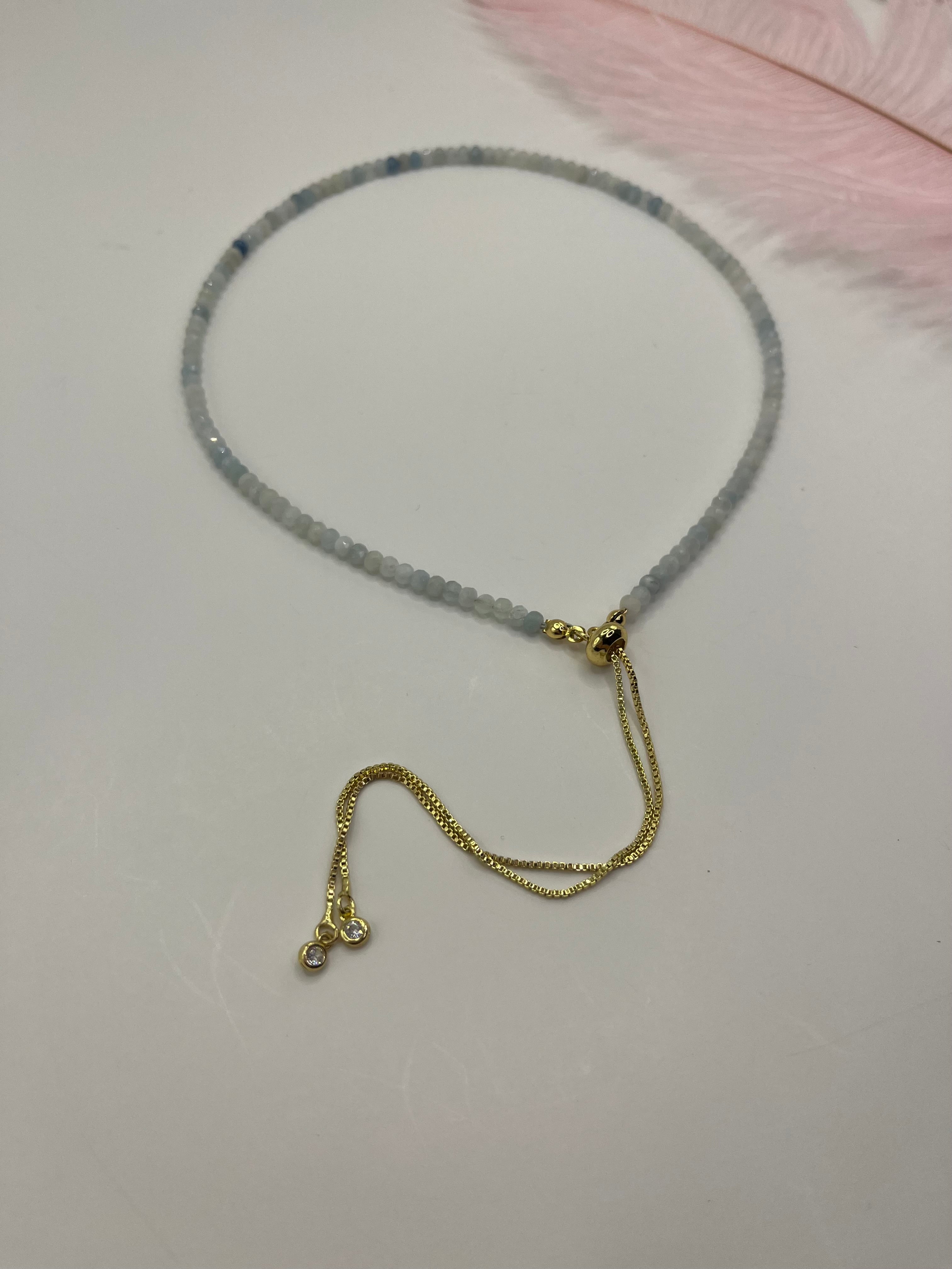 Aquamarine Slider Y-Necklace, 18k gold plated