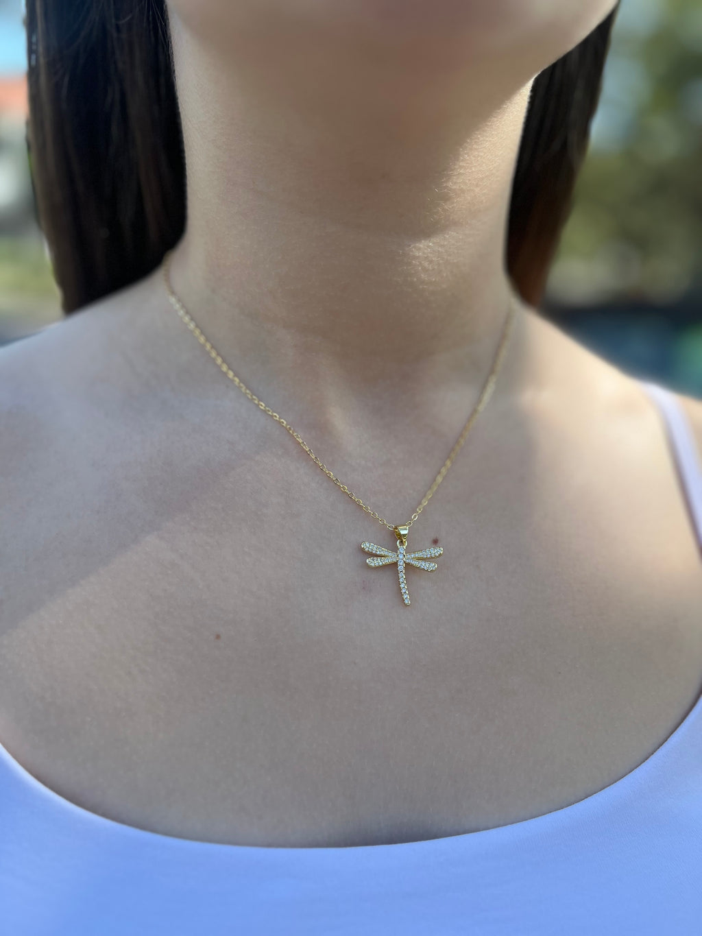 Dragonfly Necklace, pendant  Real 18K Gold Plated