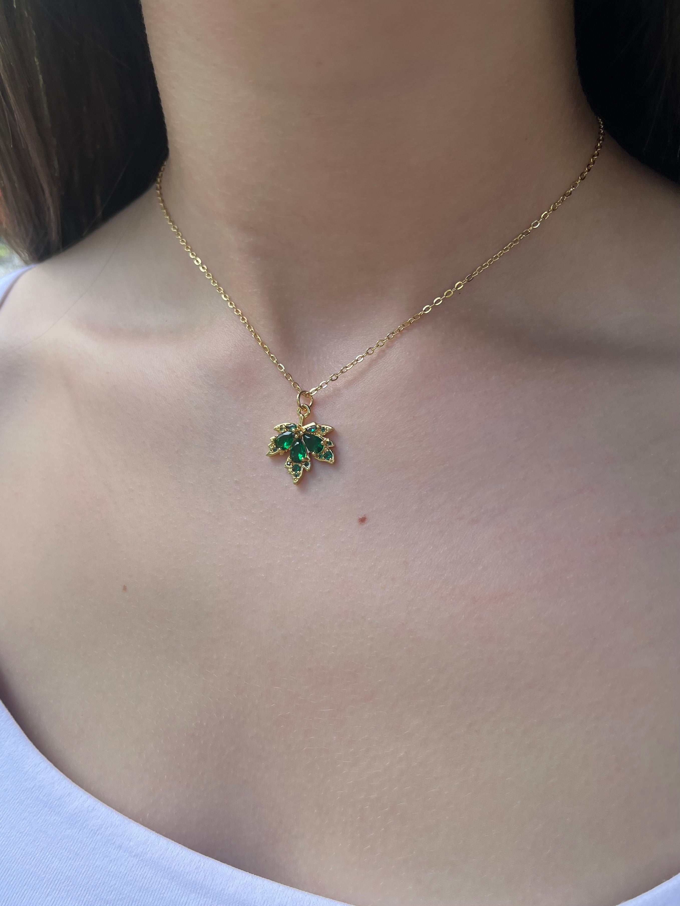 Necklace with 18K Gold maple leaf pendant